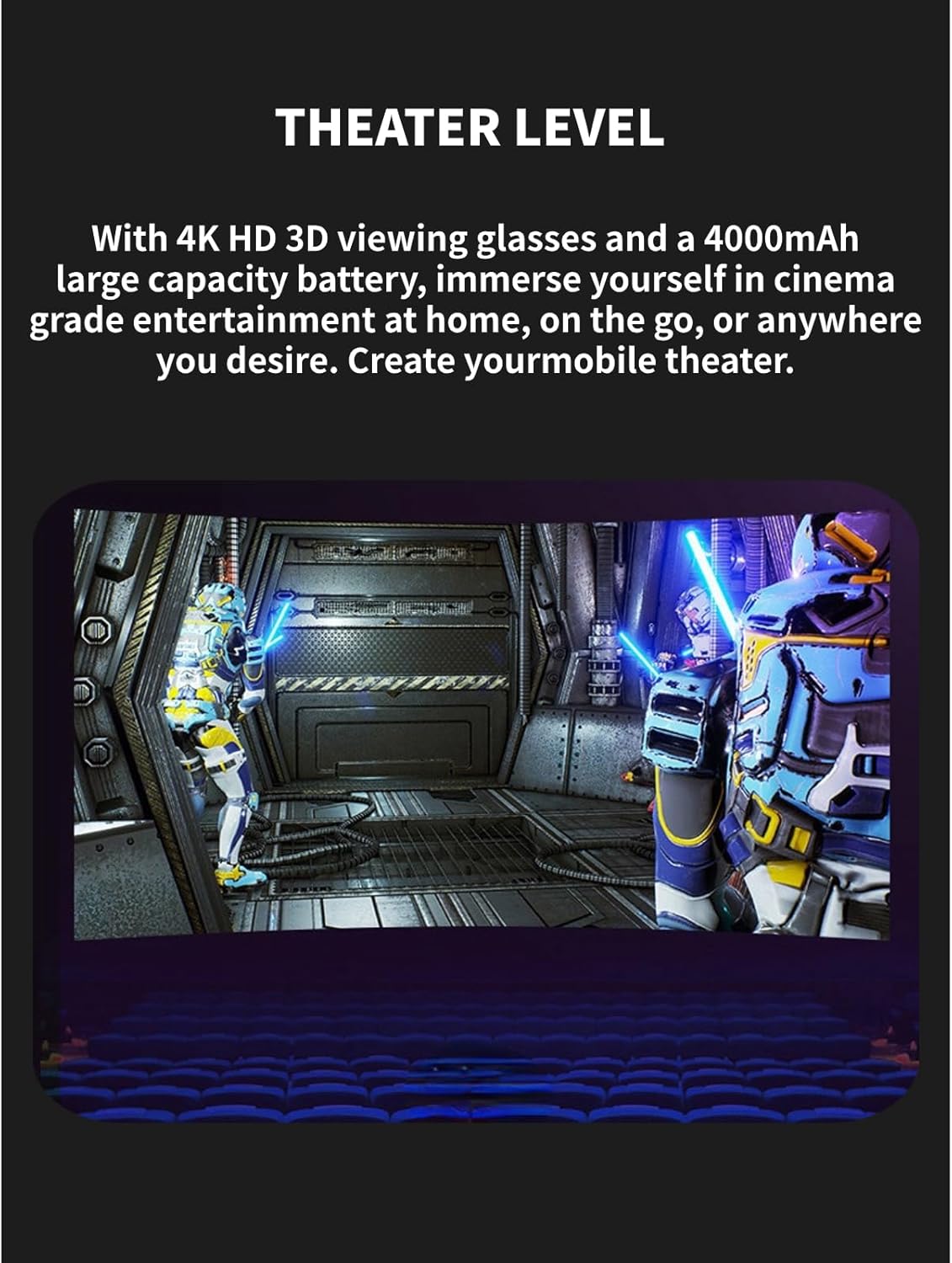 AR-Brille, Augmented-Reality-Brille, Tragbare Headsets, Smart-Brille mit 4K HD 3D IMAX Gaint Screen Virtual Theater, Myopiefreundliche VR-Brille für Spielvideos auf Tablets und – Bild 5