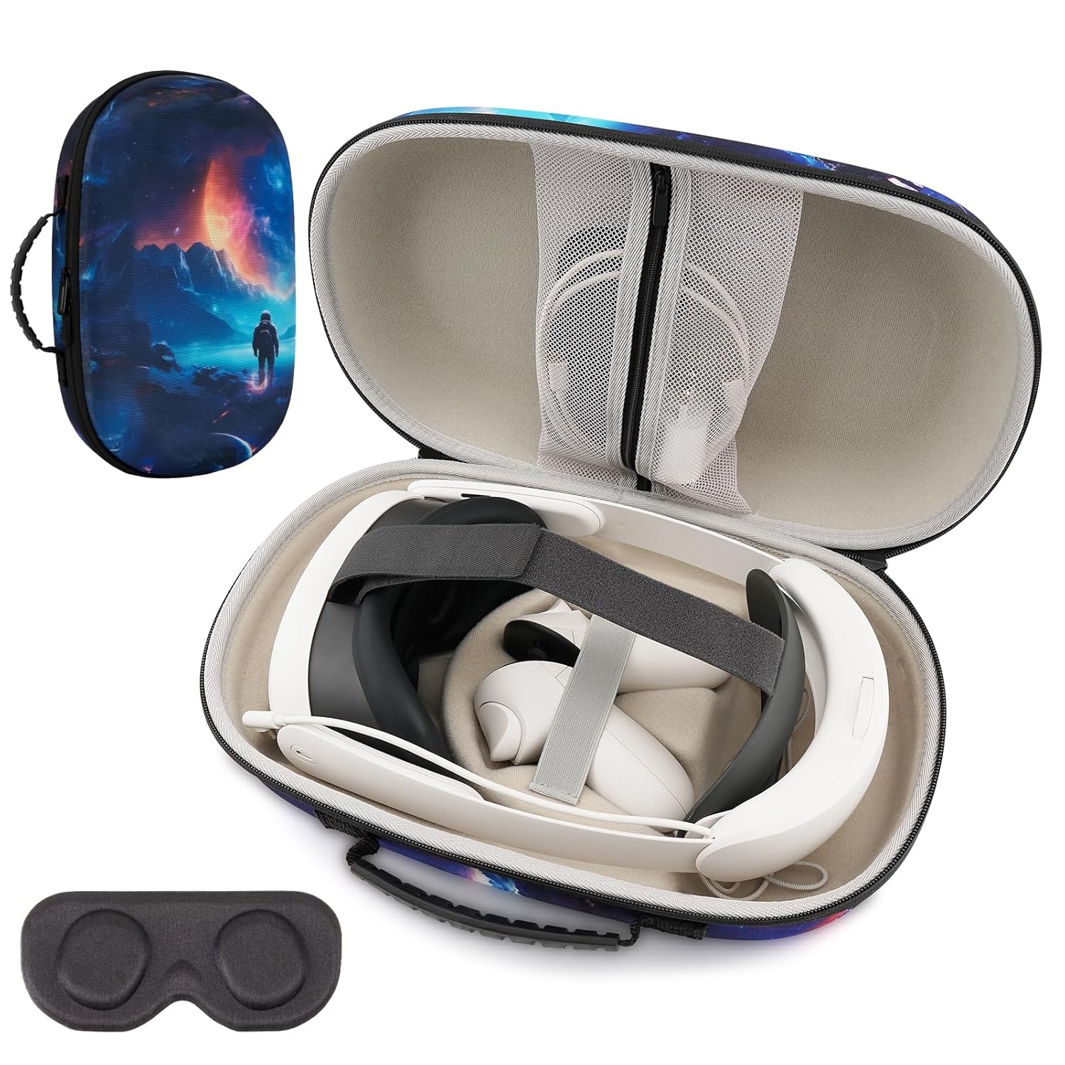 XINGFUDAO Tasche für Meta Quest 3/3S/Pico 4 Ultra, Tragetasche kompatibel mit Elite Headstrap und Zubehör, Hartschalenkoffer für Reise und Aufbewahrung (Blau, M)