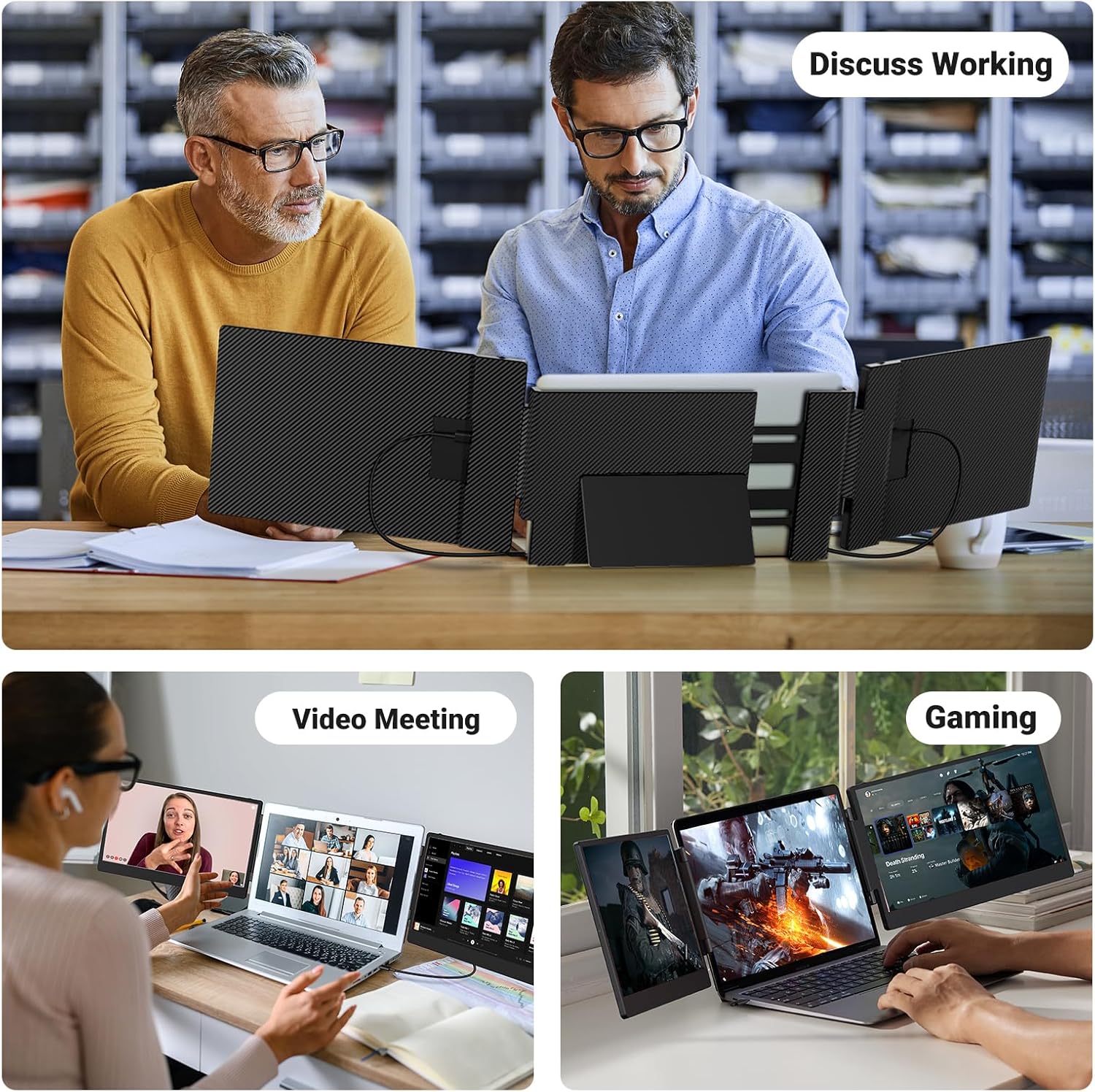 Cevaton Laptop Bildschirm Extender, 14 ”FHD 1080p IPS Tragbarer Monitor für 13-17,3", Stecker und Spielen Sie Laptop-Monitor, Laptop-Bildschirmverlängerung kompatibel mit MAC, Siegen, Dex, Chrome – Bild 8