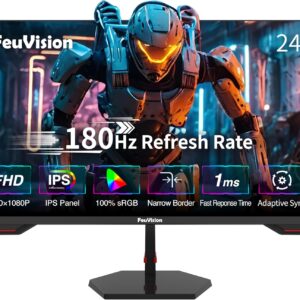 FeuVision 24 Zoll Gaming Monitor, 180Hz, FHD 1080p PC Monitor, 1ms, IPS Panel, FreeSync, Adaptive-Sync, VESA montierbar, Eye-Care, 100% sRGB, Rahmenlos Bildschirm, HDMI*1, DP*1