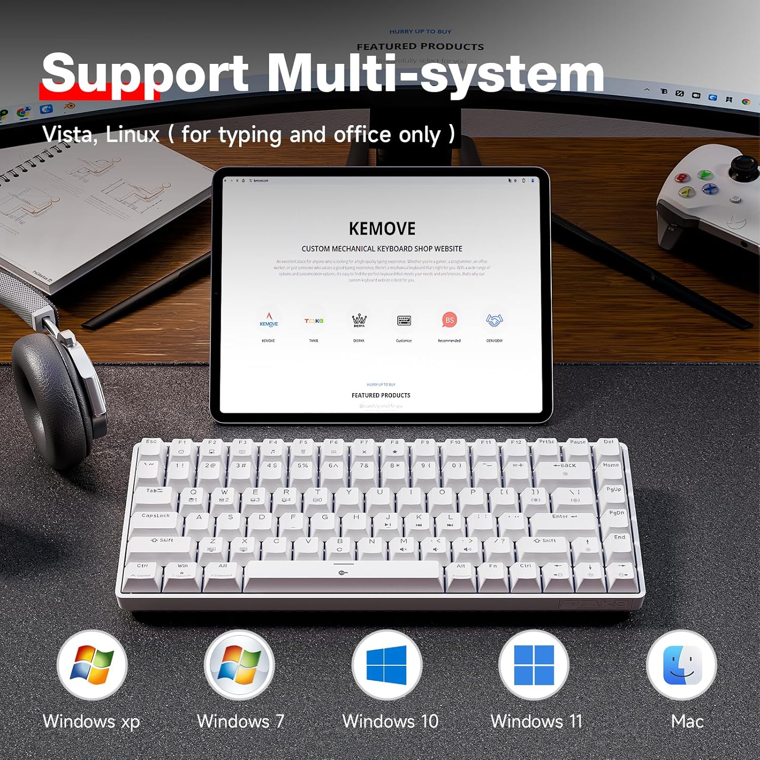 TMKB T84SE Gaming Tastatur, QWERTY US Layout, 84 Tasten Mechanische Tastatur mit Blaue LED, N-Key Rollover Red Switch Keyboard für PC Windows/Mac OS, Weiß – Bild 6