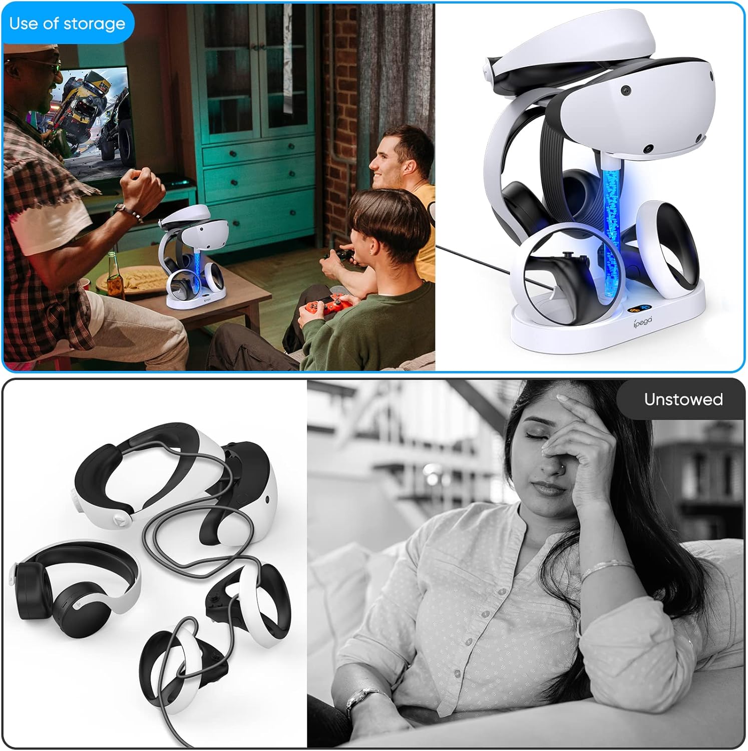 MENEEA VR2 Lade- & Aufbewahrungsständer für Playstation VR2 Controller mit bunter Lichtsäule, 4pcs Typ-C magnetischer Ladeanschluss, Duale Ladestation/VR-Headset-Halter/blendendes RGB-Licht für PSVR2 – Bild 7