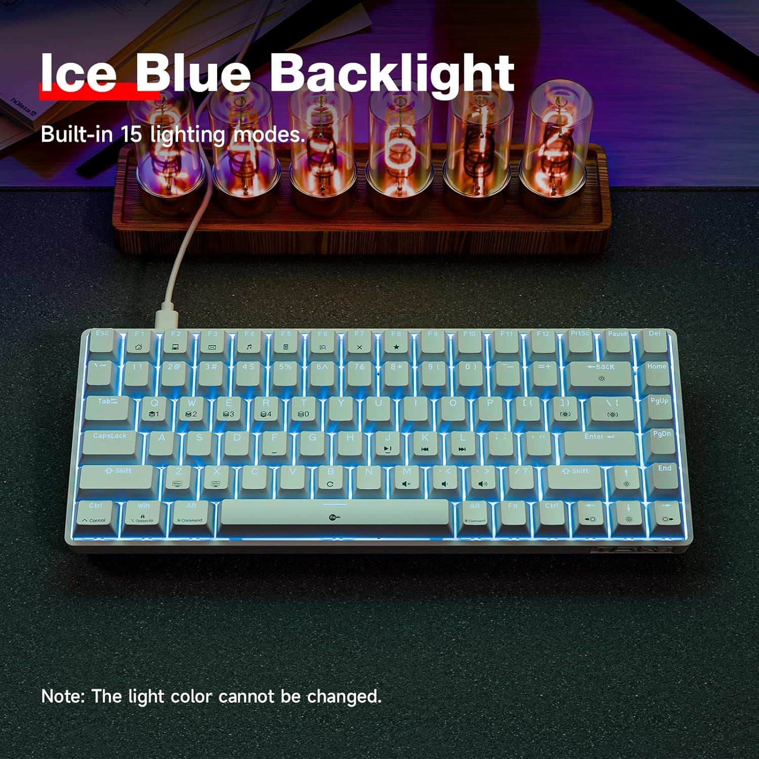 TMKB T84SE Gaming Tastatur, QWERTY US Layout, 84 Tasten Mechanische Tastatur mit Blaue LED, N-Key Rollover Red Switch Keyboard für PC Windows/Mac OS, Weiß – Bild 4