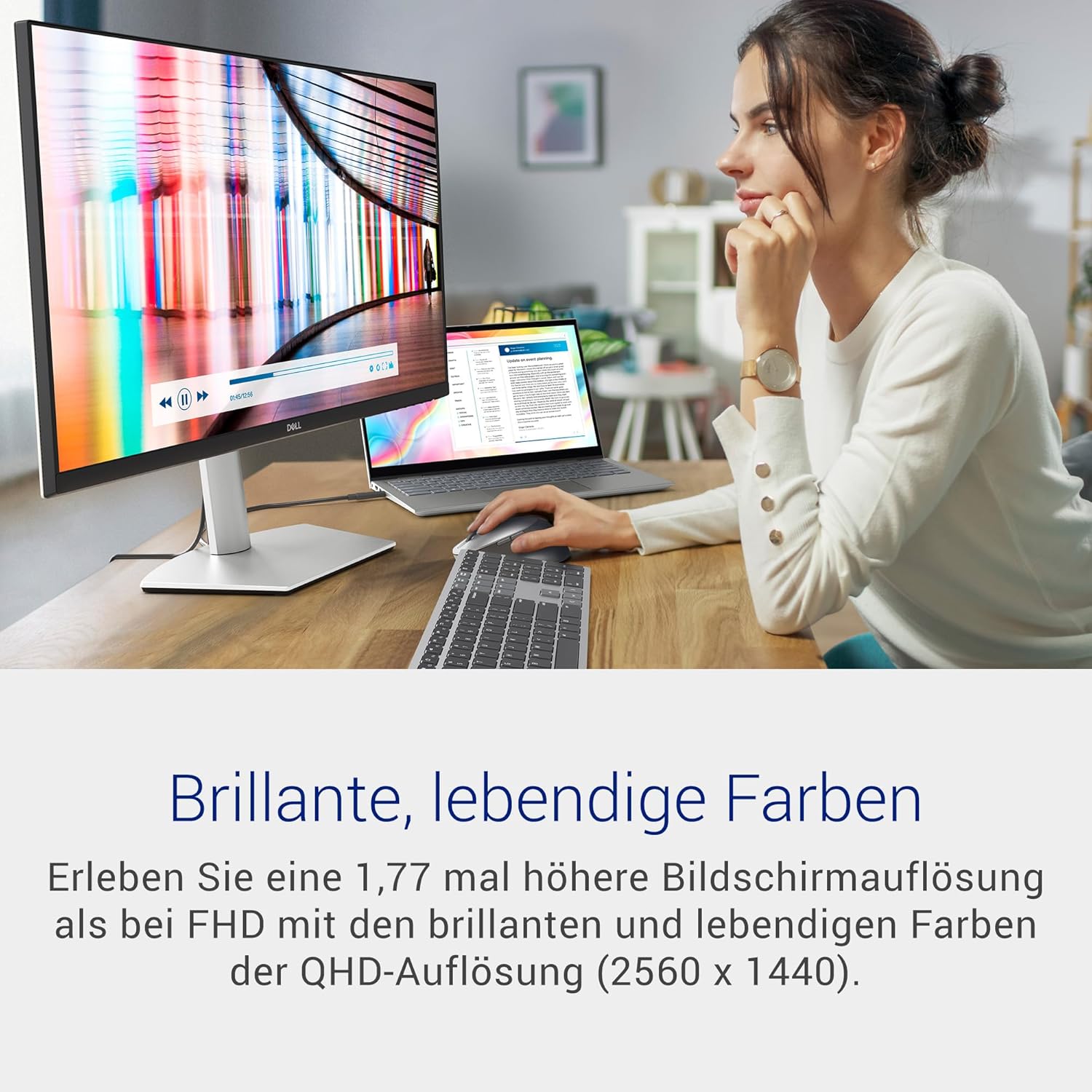Dell S2722DC USB-C 27 Zoll QHD (2560x1440) Monitor, 75Hz, IPS, 4ms, AMD FreeSync, 99% sRGB, Eingebaute Lautsprecher, USB-C, 2x HDMI, 2x USB, 3 Jahre Garantie, Silber – Bild 2