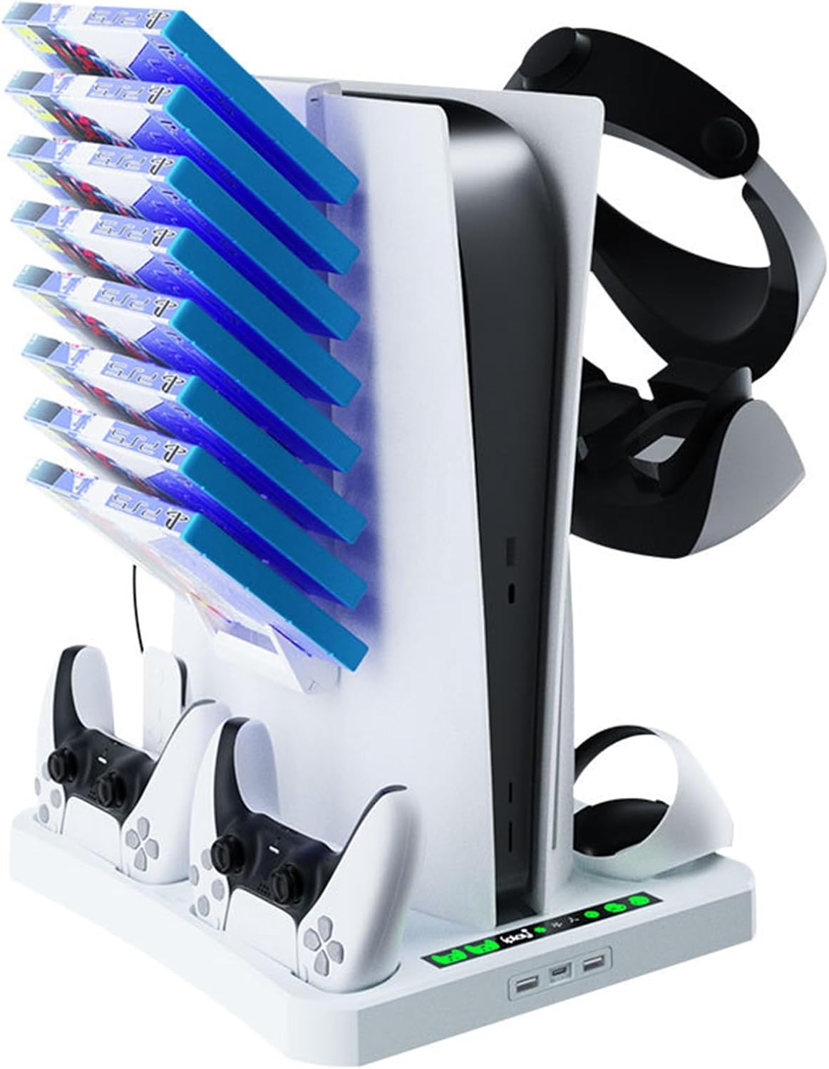 Sonhomay PS5 Ladestation Upgrade PS Ladestation mit 2 Kühlventilator-Ladestation Headset-Halter 3-in-1 PS5-Ständer für 5 und VR2 PS VR2 Zubehör 28,5 x 5,3 x 32,5 cm – Bild 6