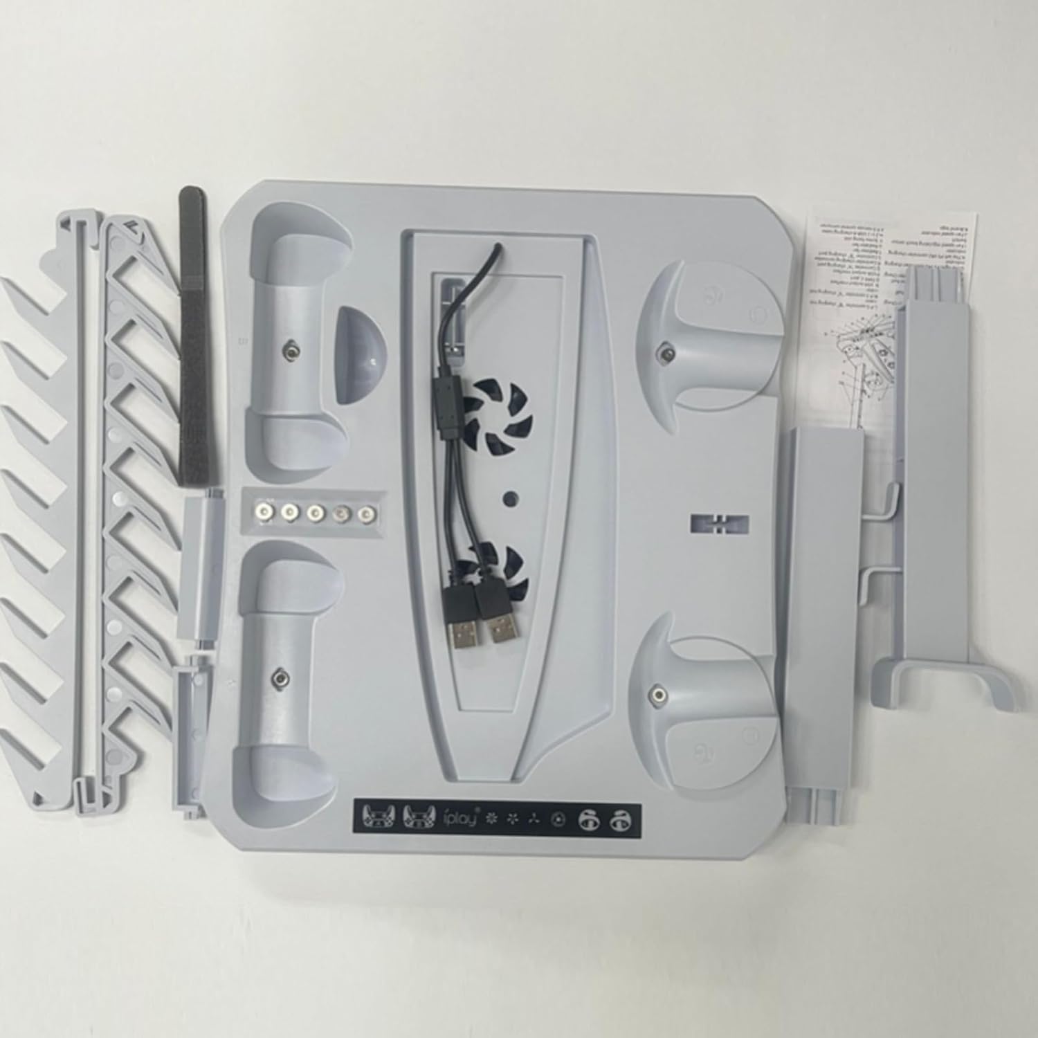 Sonhomay PS5 Ladestation Upgrade PS Ladestation mit 2 Kühlventilator-Ladestation Headset-Halter 3-in-1 PS5-Ständer für 5 und VR2 PS VR2 Zubehör 28,5 x 5,3 x 32,5 cm – Bild 8