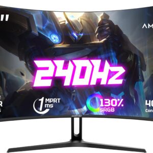 Amzfast Curved Gaming Monitor 27 Zoll, 240Hz(DP), FHD(1920×1080), sRGB 130%, DCI-P3 98%, VA Panel 1500R, 1ms(MPRT), Adaptive Sync, Eye-Care, VESA 100×100, HDMI 2.0/DP 1.4 mit DP-Kabel – AMZG27C1 Pro