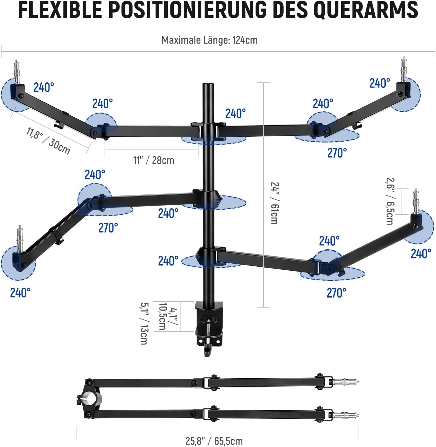 NEEWER Tisch Kameraständer, Überkopf Telefon Webcam Halterung, 4 flexiblen Gelenkarmen, 3/8", 1/4", 5/8" Schrauben für Mikrofon, LED Licht, Videoaufzeichnung, Live Streaming, Podcasting, Gaming, ST004 – Bild 7