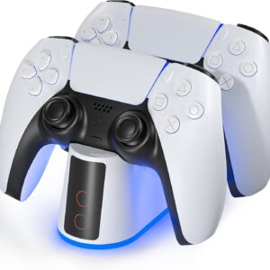 Ladestation für PS5 Controller mit Einstellbarem RGB Licht, 2 Stunden Schnellladung Ladestation Schnelllade, Click-in-Design, LED-Anzeige Intelligenter Sicherer Ladeschutz für Playstation 5