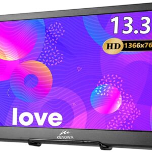 13.3 Zoll Tragbarer Monitor,Kenowa HD 1366 x 768 TFT Bildschirm Externer Portable Monitor mit HDMI VGA für PC/Computer/Laptop/Raspberry Pi / PS3 / PS4/PS5/XBOX, Aluminiumgehäuse