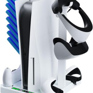 Sonhomay PS5 Ladestation Upgrade PS Ladestation mit 2 Kühlventilator-Ladestation Headset-Halter 3-in-1 PS5-Ständer für 5 und VR2 PS VR2 Zubehör 28,5 x 5,3 x 32,5 cm