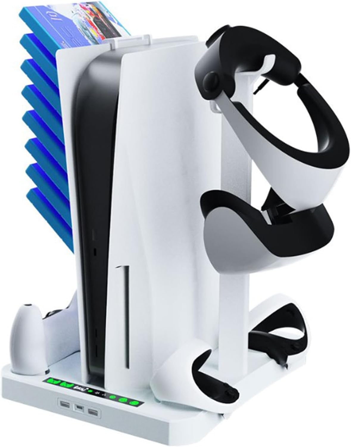 Sonhomay PS5 Ladestation Upgrade PS Ladestation mit 2 Kühlventilator-Ladestation Headset-Halter 3-in-1 PS5-Ständer für 5 und VR2 PS VR2 Zubehör 28,5 x 5,3 x 32,5 cm