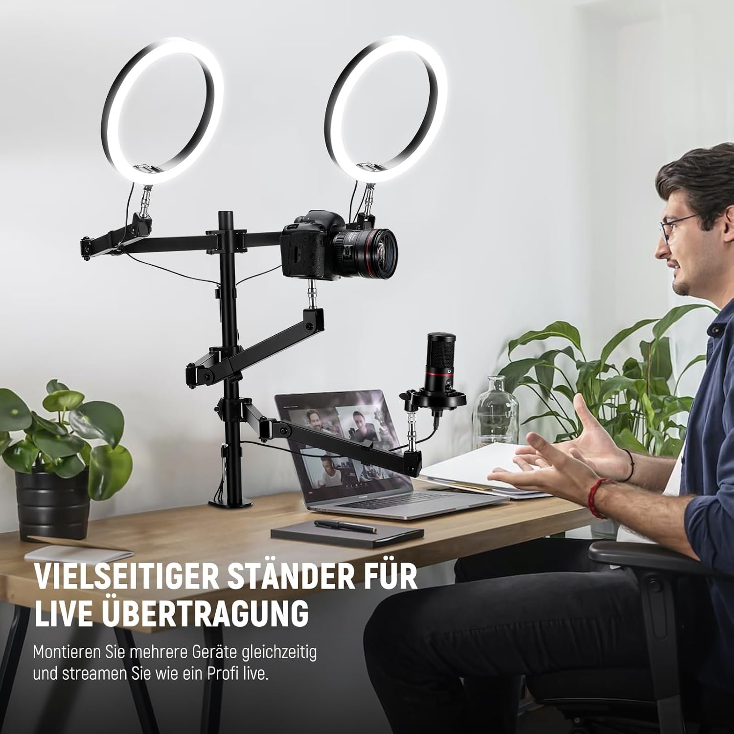 NEEWER Tisch Kameraständer, Überkopf Telefon Webcam Halterung, 4 flexiblen Gelenkarmen, 3/8", 1/4", 5/8" Schrauben für Mikrofon, LED Licht, Videoaufzeichnung, Live Streaming, Podcasting, Gaming, ST004 – Bild 2