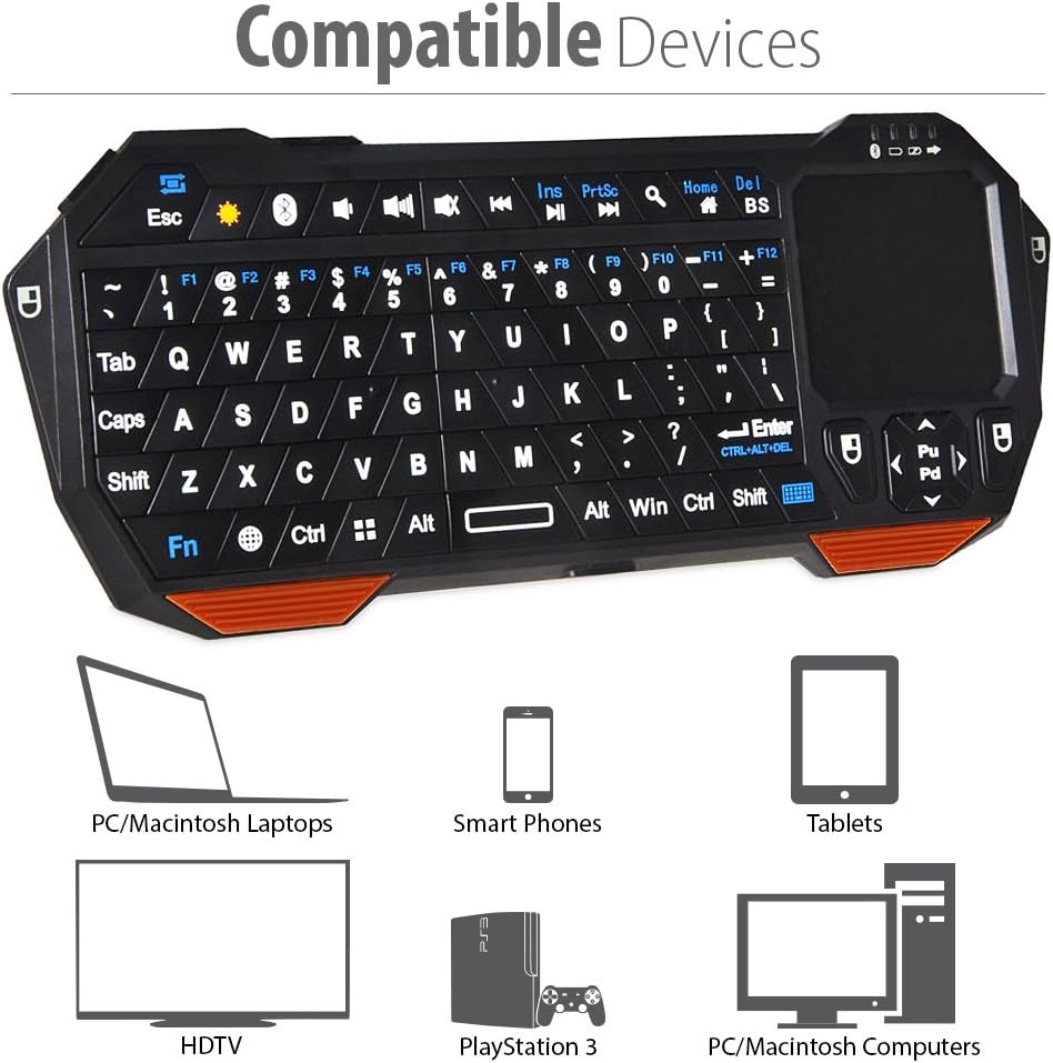 Fosmon - Mini Tastatur Bluetooth (QWERTY) - Kabellos, Mini Tastatur mit Touchpad - Kompatibel mit Ipad, Apple TV, Amazon Fire Stick, PS4, PS4 Pro, PS5, HTPC/IPTV, VR-Brille, Smartphones – Bild 5