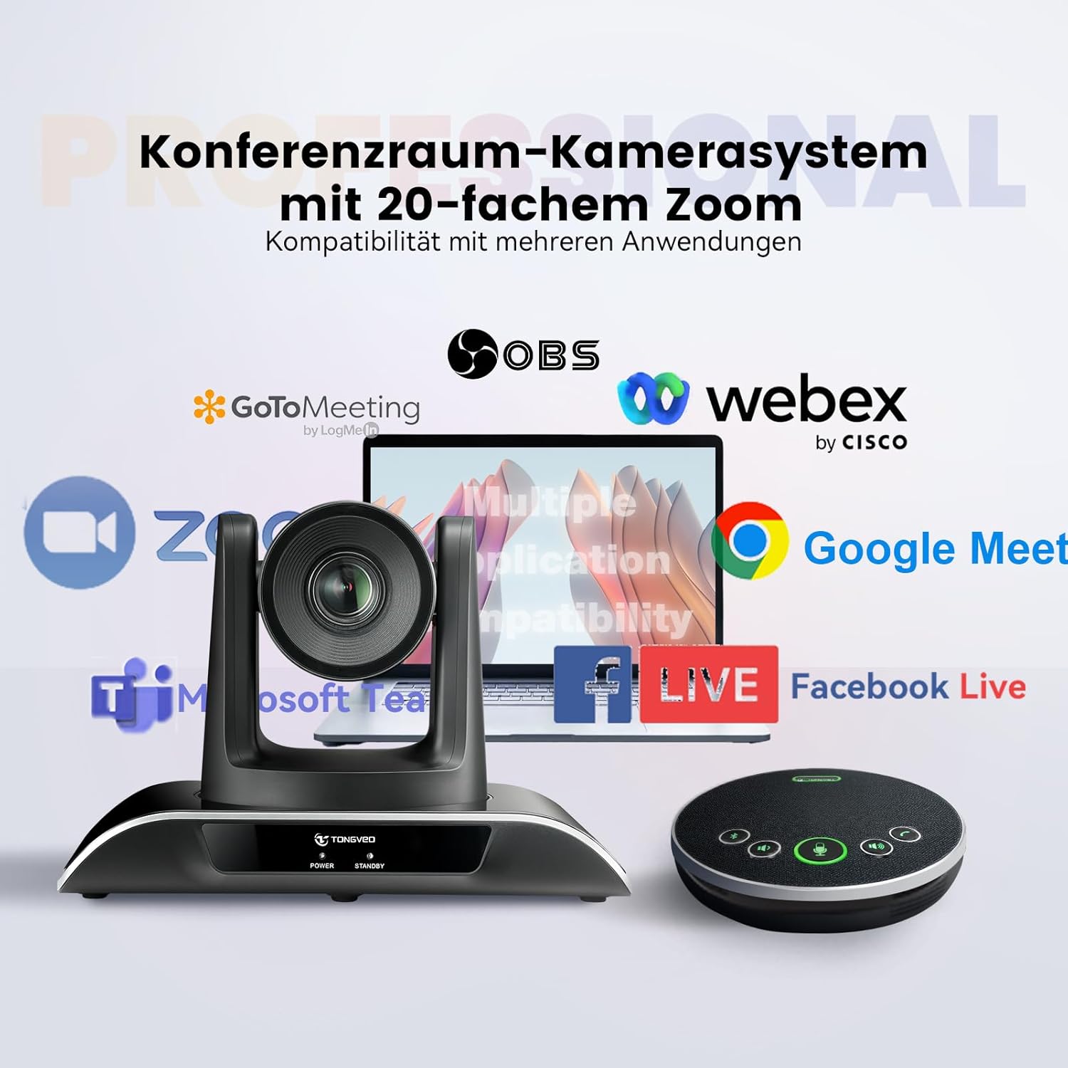 TONGVEO 20-facher Zoom Konferenzraum-Kamerasystem, Video und Audio konferenzsystem 20-facher optischer Zoom USB 3.0 HDMI PTZ-Kamera und Konferenzlautsprecher mit Mikrofon für große Besprechungsräume – Bild 8