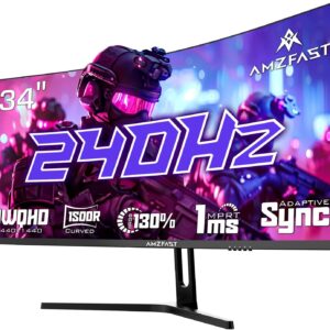 Amzfast 34 Zoll Curved Gaming Monitor 240Hz, Ultrawide QHD 3440×1440, 21:9 PC Bildschirm, 1ms MPRT, 1500R, Adaptive Sync, sRGB 130%, DCI-P3 98%, HDMI 2.1*2/DP 1.4*2, VESA 75×75, PIP/PBP – AMZG34C5QPro