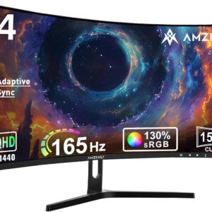 Amzfast 34 Zoll Curved Gaming Monitor – 165Hz(DP), 21:9 UltraWide QHD(3440×1440), 1 ms MPRT, sRGB 130%, DCI-P3 95%, HDR, Adaptive Sync, Eyes-Care, VESA 75×75, HDMI 2.0*2/DP 1.4*2, PIP/PBP – AMZG34C5Q