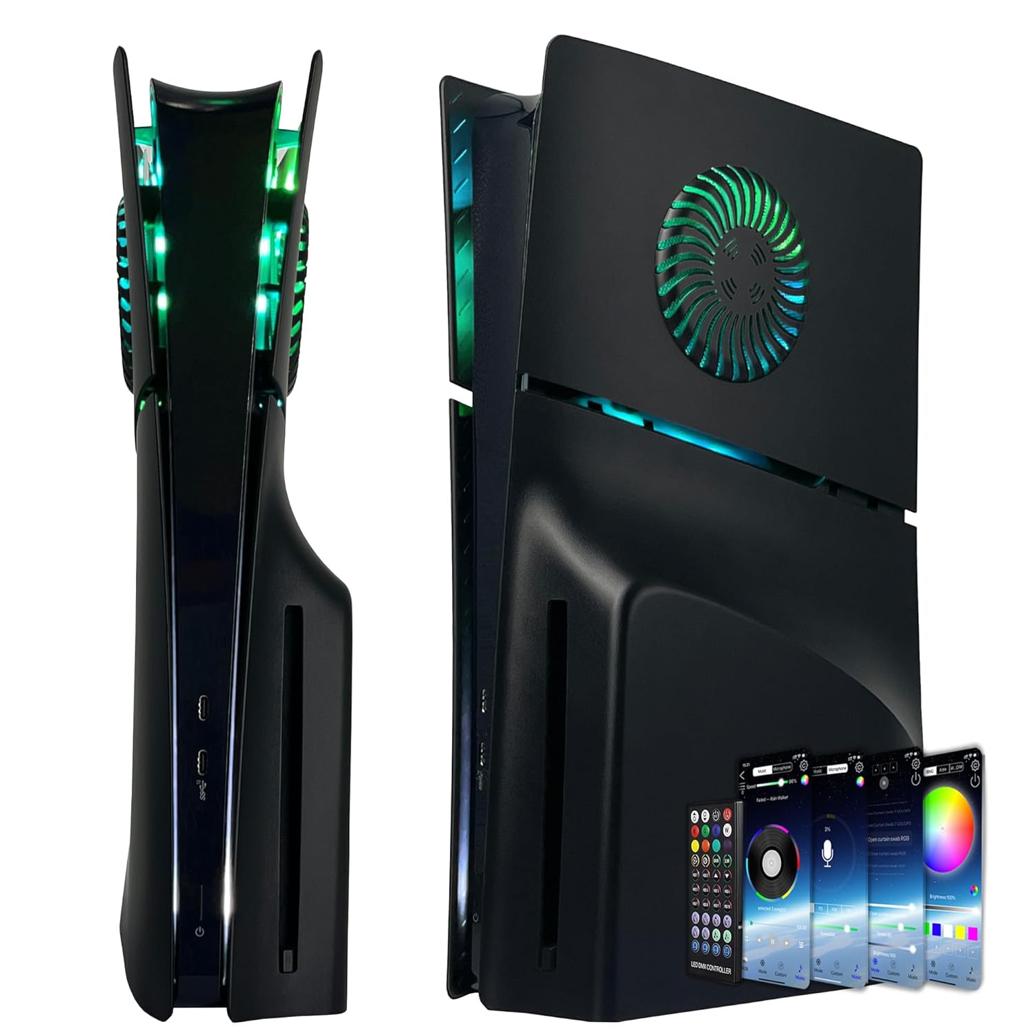 Faceplate für PS5 Slim Disc Edition mit RGB Light Strip und Staubfilter, DOBEWINGDELOU 400+ Effekte LED Licht Konsole Seitenplatten Platte Cover DIY Dekoration Kit Zubehör Schwarz