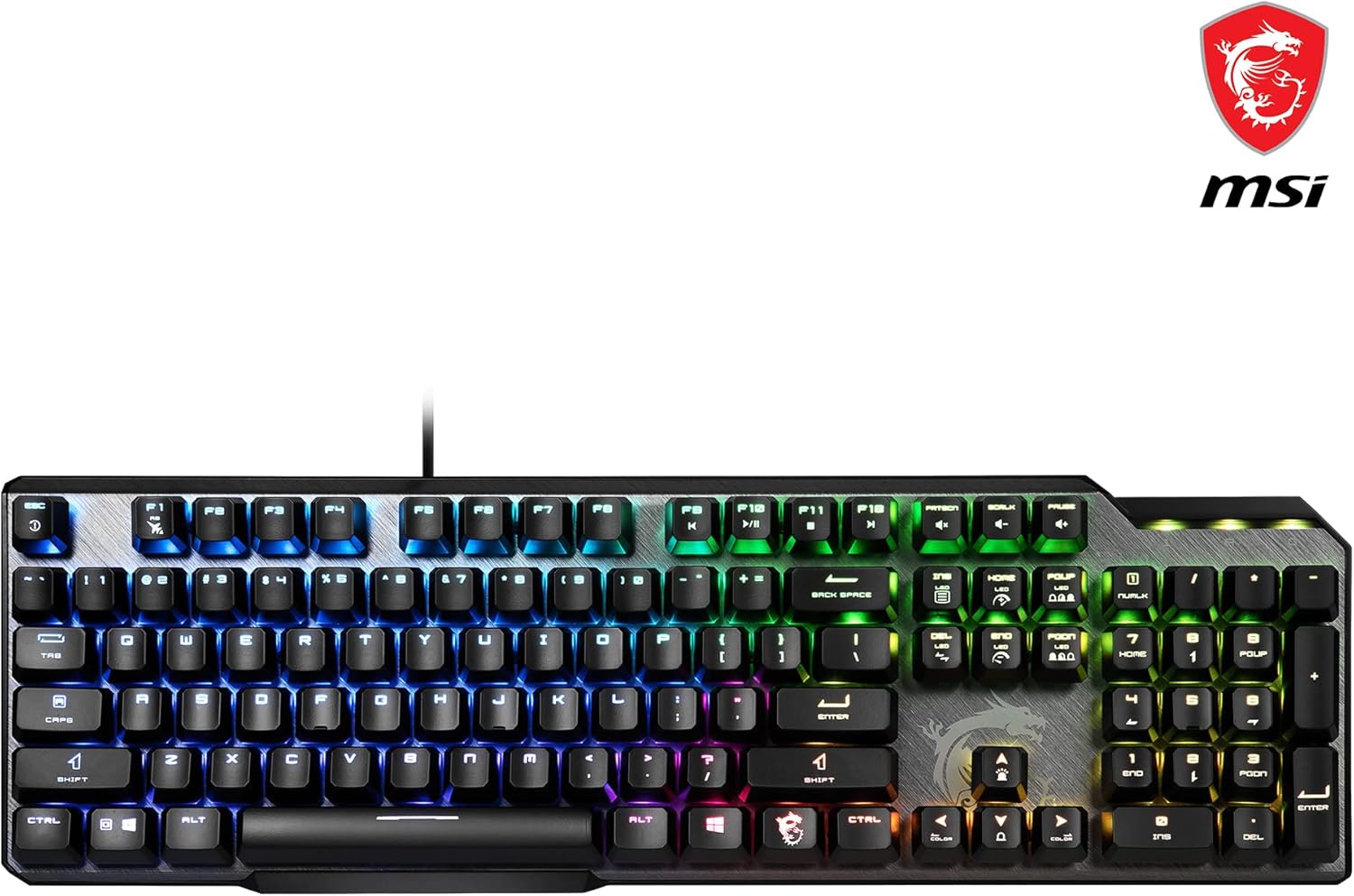 MSI Vigor GK50 Elite Box White Mechanische Gaming-Tastatur, AZERTY FR, Clicky-Switches, ergonomisch, gebürstetes Metall-Finish, rutschfeste Basis, RGB durch Mystic Light-Taste, USB 2.0, Größe – Bild 2