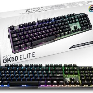 MSI Vigor GK50 Elite Box White Mechanische Gaming-Tastatur, AZERTY FR, Clicky-Switches, ergonomisch, gebürstetes Metall-Finish, rutschfeste Basis, RGB durch Mystic Light-Taste, USB 2.0, Größe