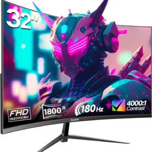 Gawfolk 32 Zoll Curved Gaming Monitor 180HZ / 165Hz / 144hz PC Bildschirm Full HD 1080P, Rahmenloses 1800R Gebogenes Computerbildschirm mit FreeSync und Eye Care Technologie, unterstützt VESA