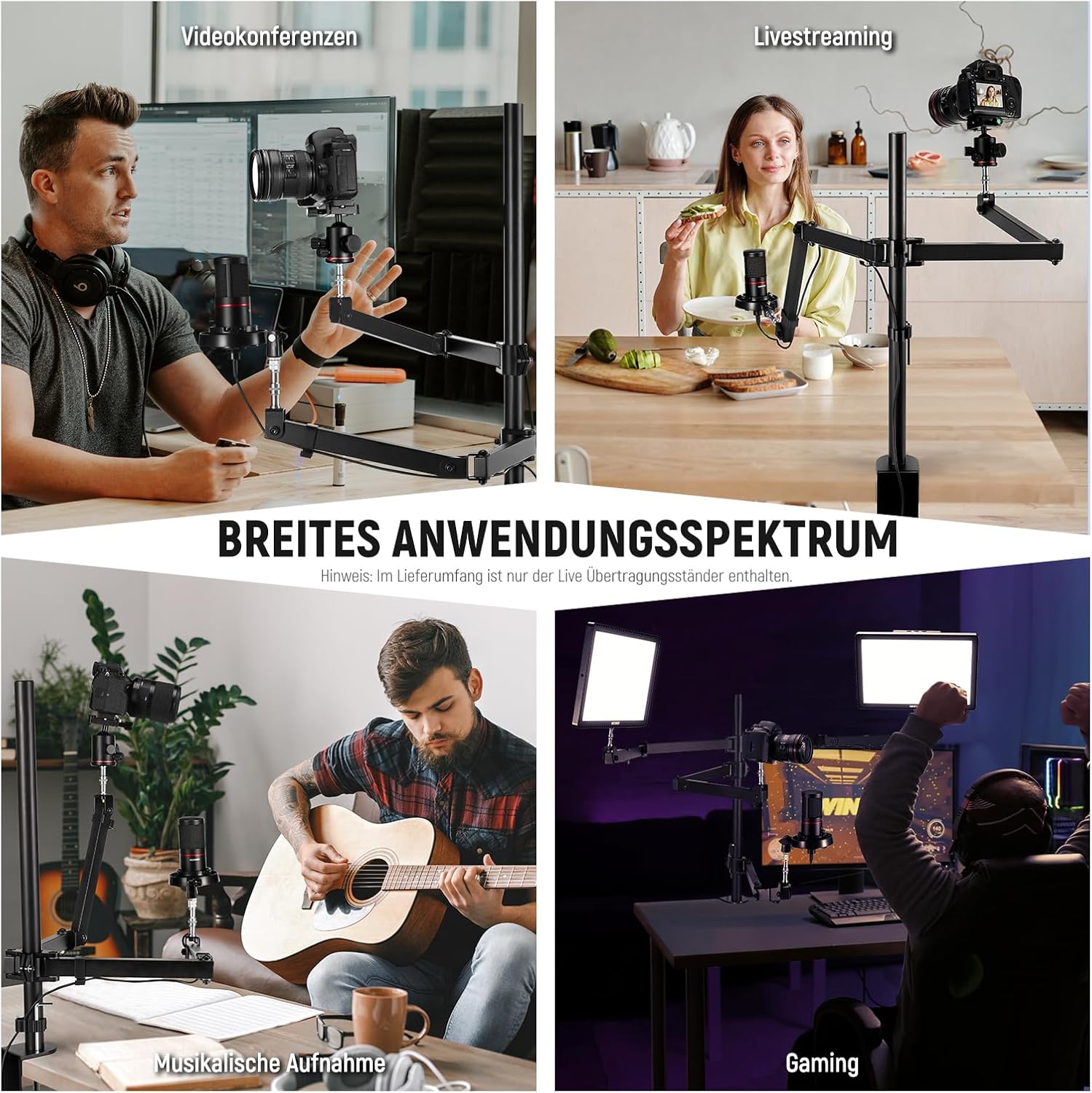 NEEWER Tisch Kameraständer, Überkopf Telefon Webcam Halterung, 4 flexiblen Gelenkarmen, 3/8", 1/4", 5/8" Schrauben für Mikrofon, LED Licht, Videoaufzeichnung, Live Streaming, Podcasting, Gaming, ST004 – Bild 8