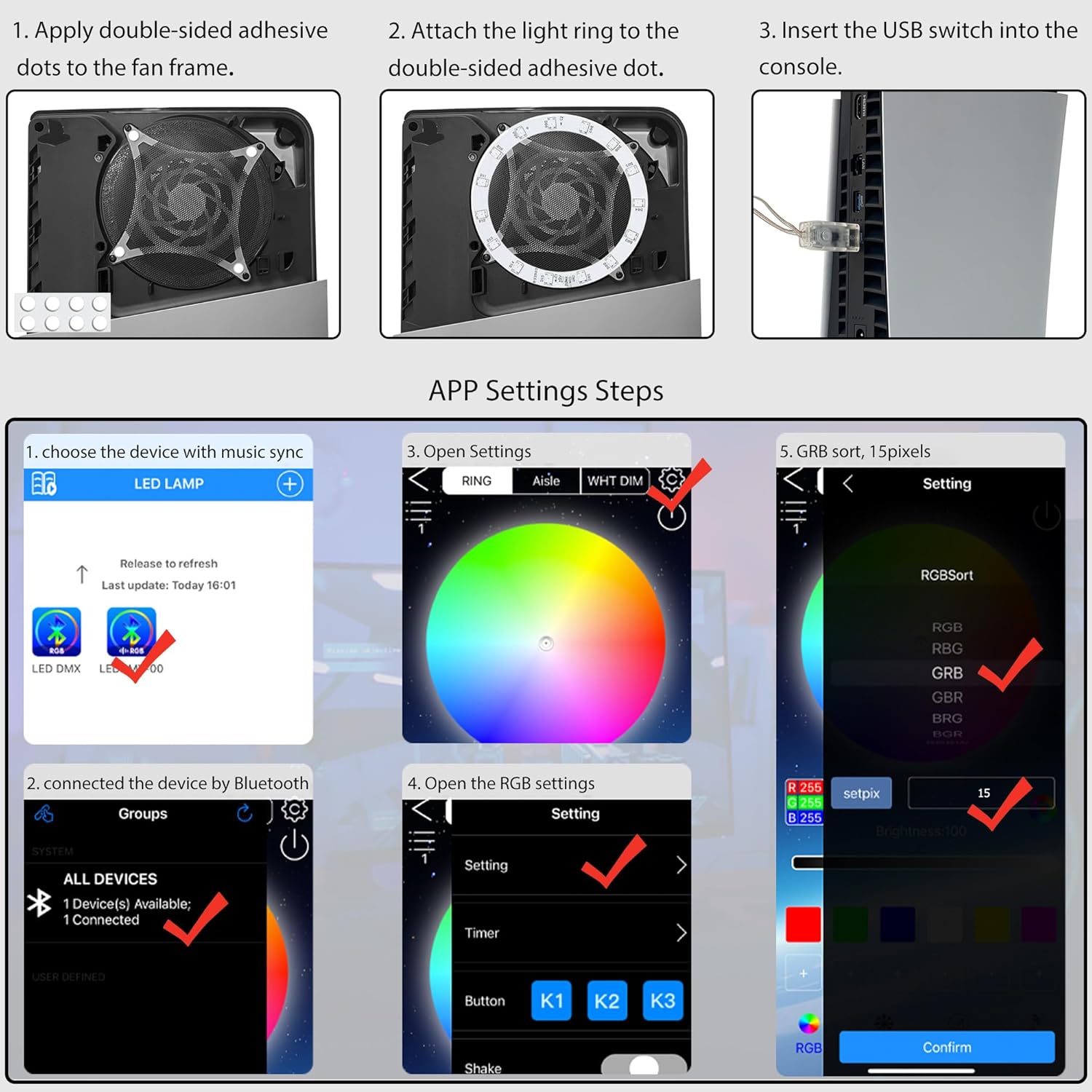 Faceplate für PS5 Slim Disc Edition mit RGB Light Strip und Staubfilter, DOBEWINGDELOU 400+ Effekte LED Licht Konsole Seitenplatten Platte Cover DIY Dekoration Kit Zubehör Schwarz – Bild 9