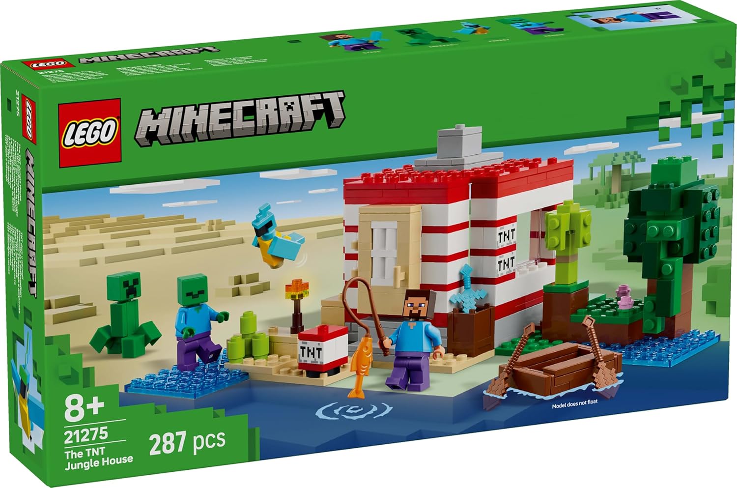 LEGO Minecraft Das TNT-Dschungelhaus - Gamer Spielzeug für Kinder - Interaktives Spielset mit Boot, Steve-, Creeper- und Zombie Minifiguren - Gaming Geschenk für Mädchen & Jungen ab 8 Jahren - 21275 – Bild 8