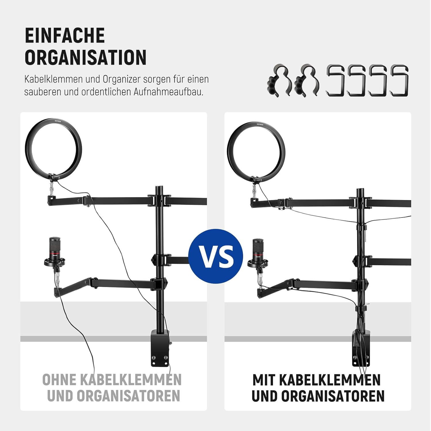 NEEWER Table Camera Stand, Overhead Phone Webcam Holder, 4 Flexible Articulated Arms, 3/8 Inch, 1/4 Inch, 5/8 Inch Screws for Microphone, LED Light, Video Recording, Live Streaming, Podcasting, – Bild 6