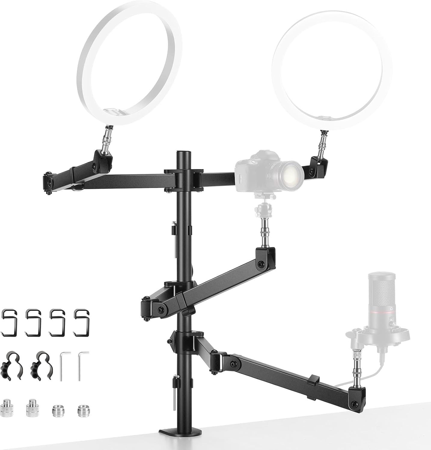 NEEWER Table Camera Stand, Overhead Phone Webcam Holder, 4 Flexible Articulated Arms, 3/8 Inch, 1/4 Inch, 5/8 Inch Screws for Microphone, LED Light, Video Recording, Live Streaming, Podcasting,