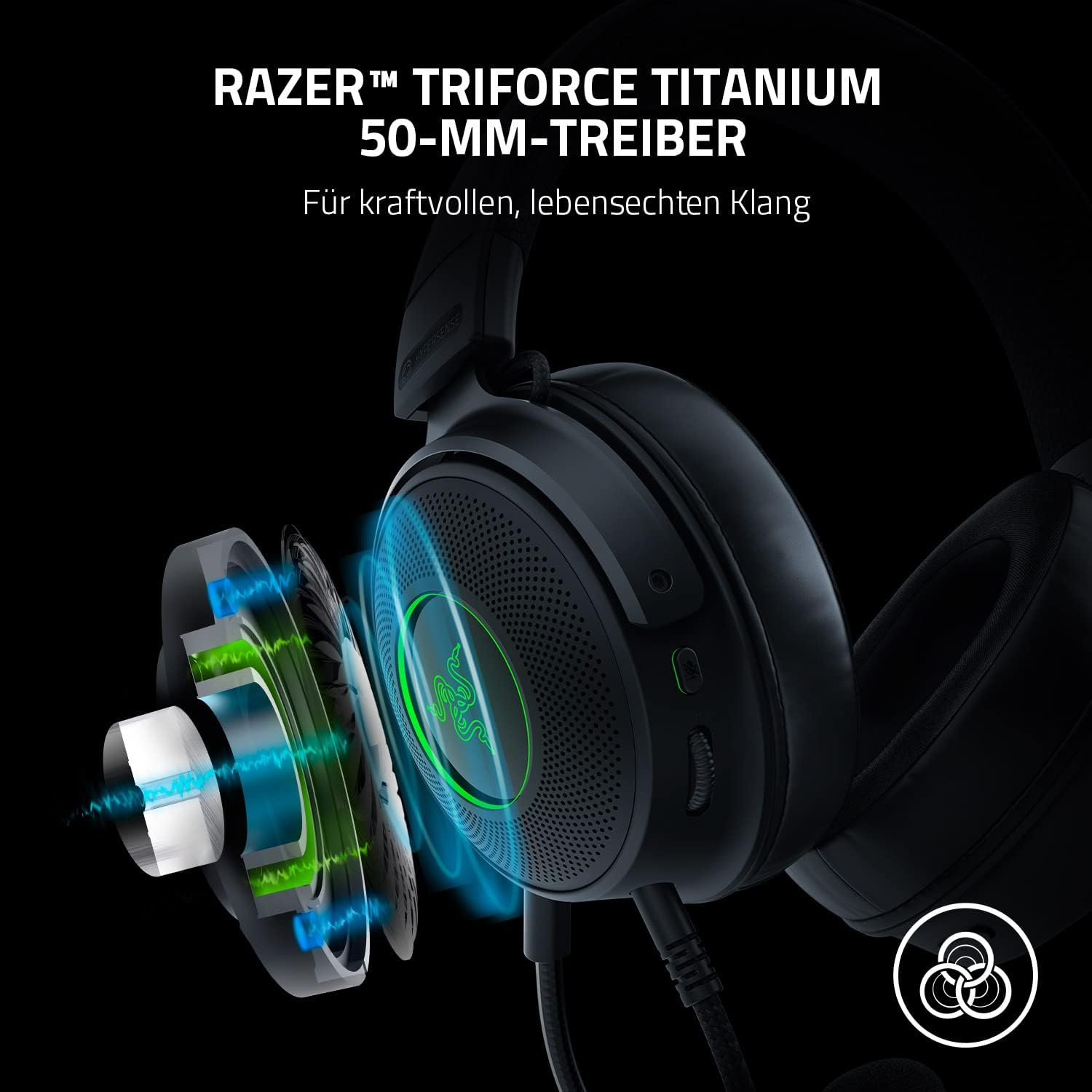 Razer Kraken V3 Hypersense Wired USB Gaming Headset with Tactile Technology (TriForce Titanium 50 mm Driver, THX Spatial Audio, Removable HyperClear Cardioid Microphone) Black – Bild 3