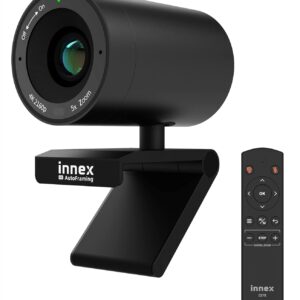 Innex C570 Webcam 4K with 120 Degree Wide Angle, AI Tracking, Auto Framing, ePTZ, with Microphone, 5X Digital Zoom, Remote Control, Webcam Cover, Conference Camera for Zoom, Microsoft Teams