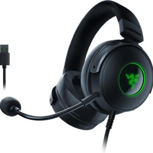 Razer Kraken V3 Hypersense Wired USB Gaming Headset with Tactile Technology (TriForce Titanium 50 mm Driver, THX Spatial Audio, Removable HyperClear Cardioid Microphone) Black