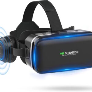 XWP VR Glasses with Headphones, 3D Virtual Reality Headset with HD Anti-Blue Light Lenses, Compatible with iPhone/Android Smartphones 4.7-6.6 Inch, for Games/Movies, Children & Family