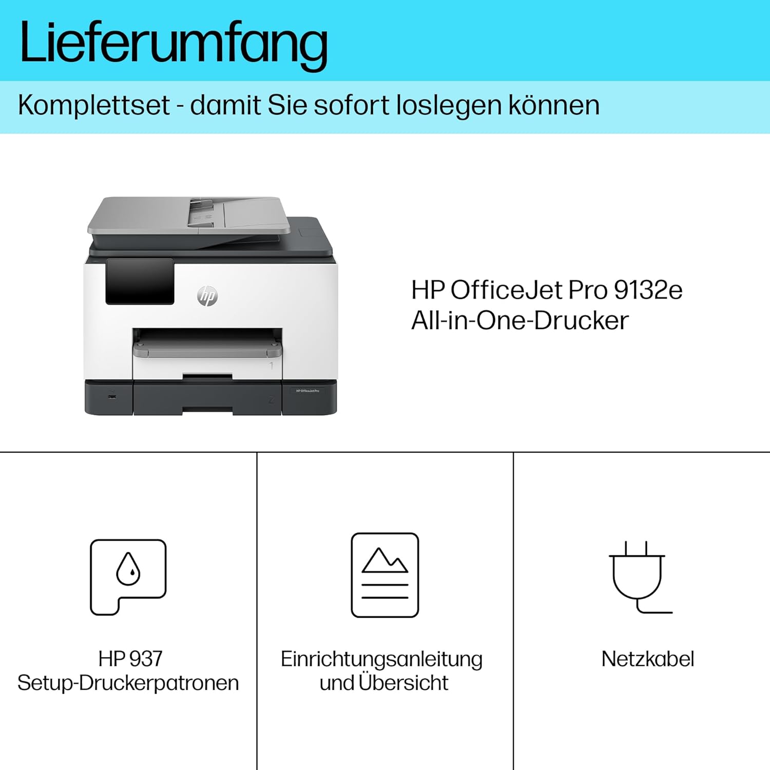 HP OfficeJet Pro 9132e Multifunction Printer, 3 Months Free Printing with HP Instant Ink Included, HP+, Printer, Scanner, Copier, Fax, Wi-Fi, LAN, Duplex, Airprint, Grey/White – Bild 4
