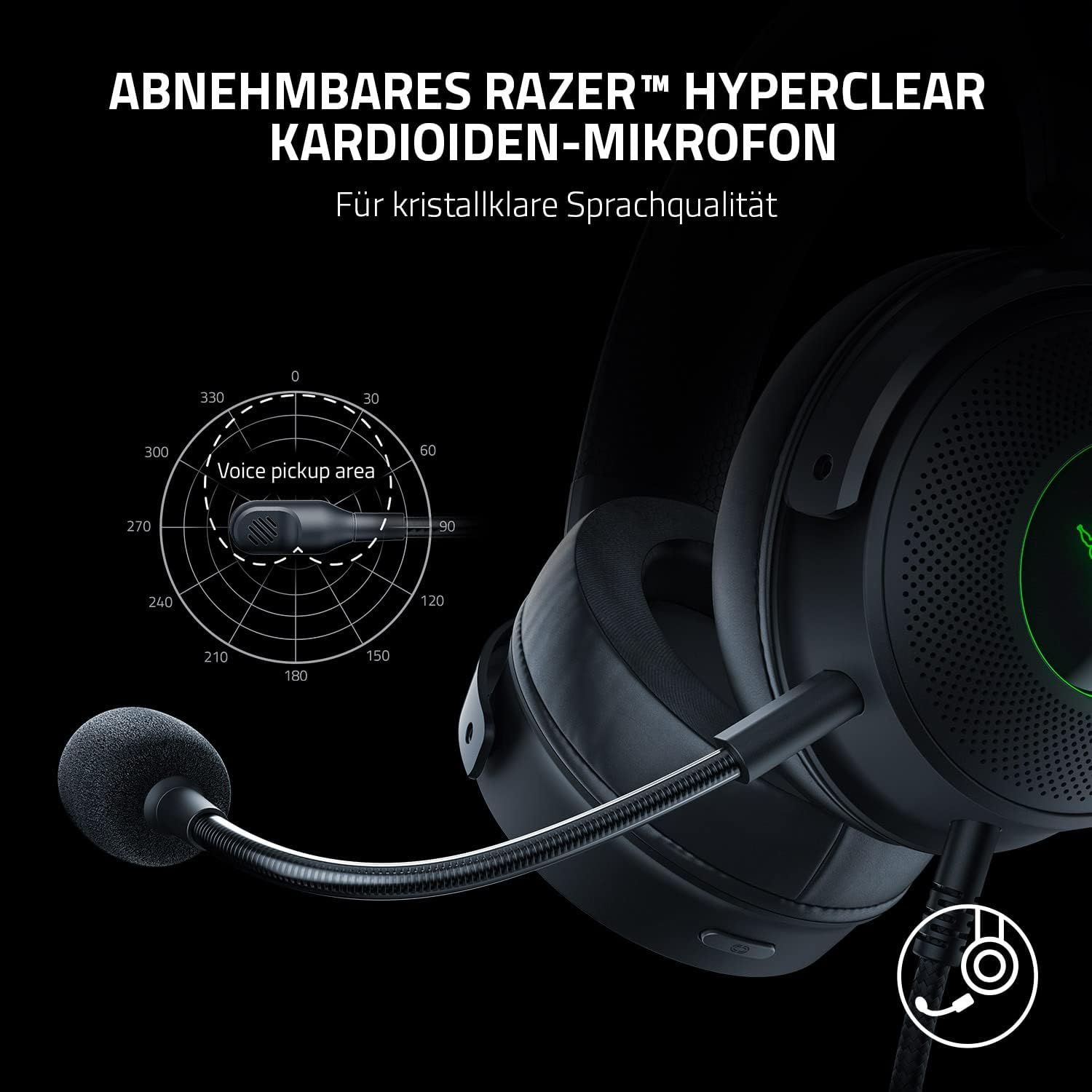 Razer Kraken V3 Hypersense Wired USB Gaming Headset with Tactile Technology (TriForce Titanium 50 mm Driver, THX Spatial Audio, Removable HyperClear Cardioid Microphone) Black – Bild 6