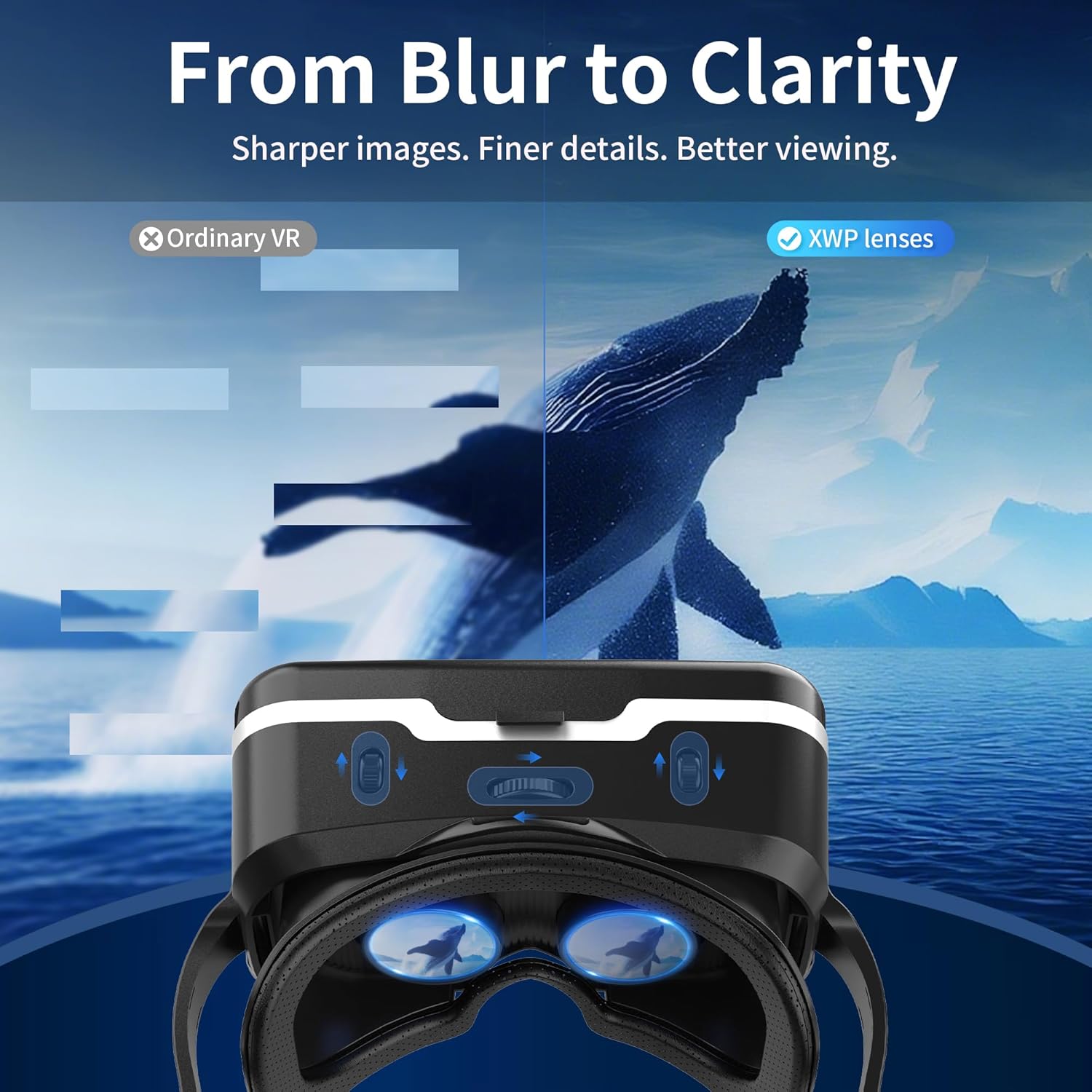 XWP VR Glasses with Headphones, 3D Virtual Reality Headset with HD Anti-Blue Light Lenses, Compatible with iPhone/Android Smartphones 4.7-6.6 Inch, for Games/Movies, Children & Family – Bild 4