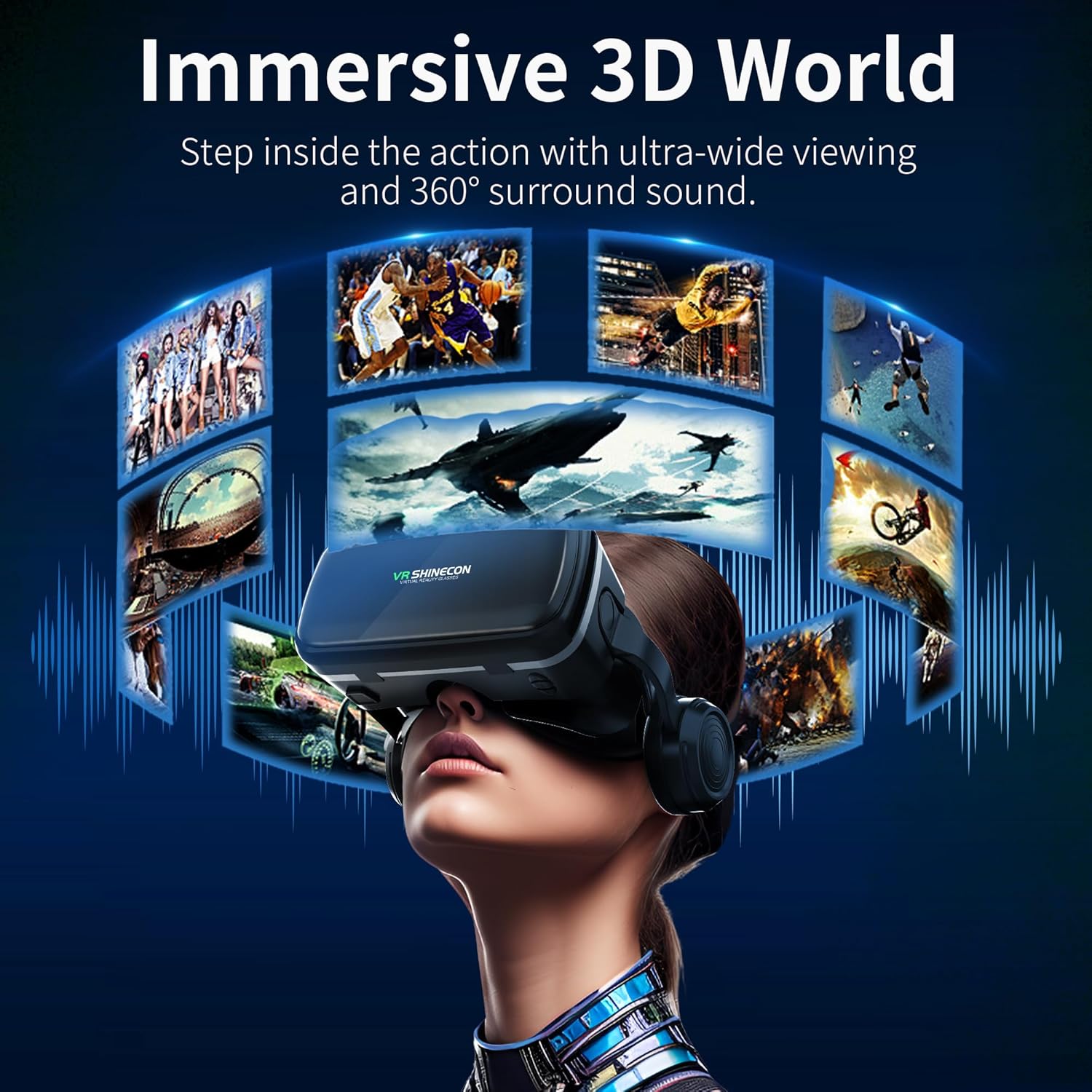 XWP VR Glasses with Headphones, 3D Virtual Reality Headset with HD Anti-Blue Light Lenses, Compatible with iPhone/Android Smartphones 4.7-6.6 Inch, for Games/Movies, Children & Family – Bild 2