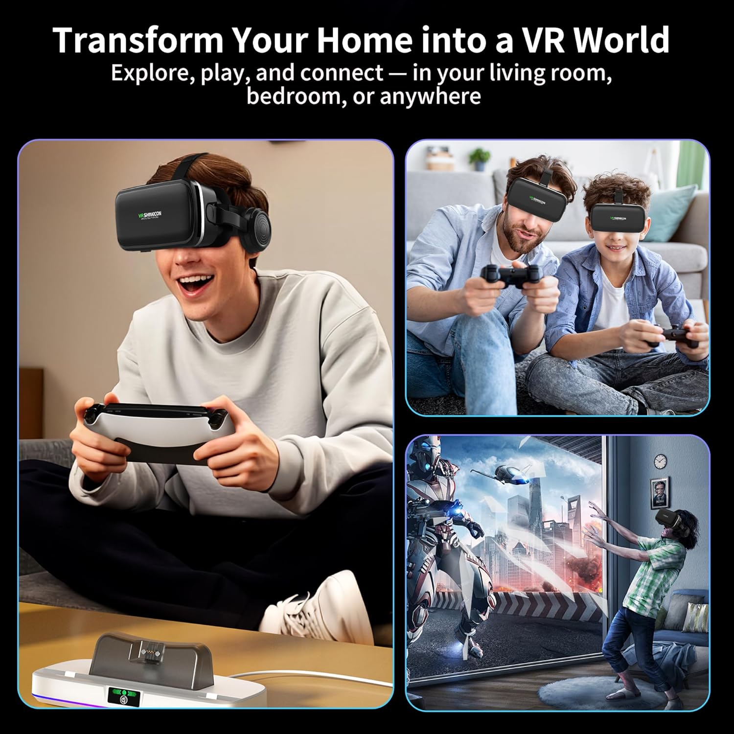 XWP VR Glasses with Headphones, 3D Virtual Reality Headset with HD Anti-Blue Light Lenses, Compatible with iPhone/Android Smartphones 4.7-6.6 Inch, for Games/Movies, Children & Family – Bild 6