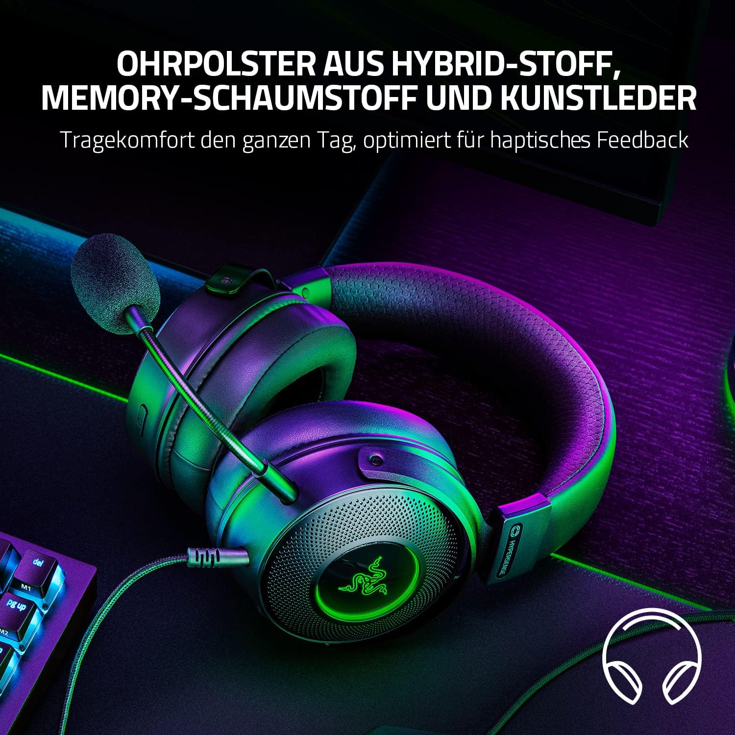 Razer Kraken V3 Hypersense Wired USB Gaming Headset with Tactile Technology (TriForce Titanium 50 mm Driver, THX Spatial Audio, Removable HyperClear Cardioid Microphone) Black – Bild 5