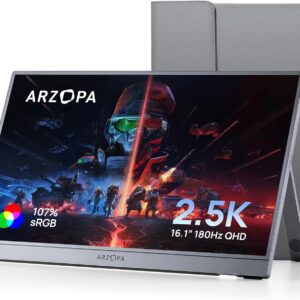 ARZOPA 16.1 Inch 180Hz QHD Portable Gaming Monitor | 100% sRGB HDR10 | Ultra Thin Aluminium Housing | Eye Protection & Stereo Speaker | Second Screen for PC/PS5/Switch – Z3FC Space Grey