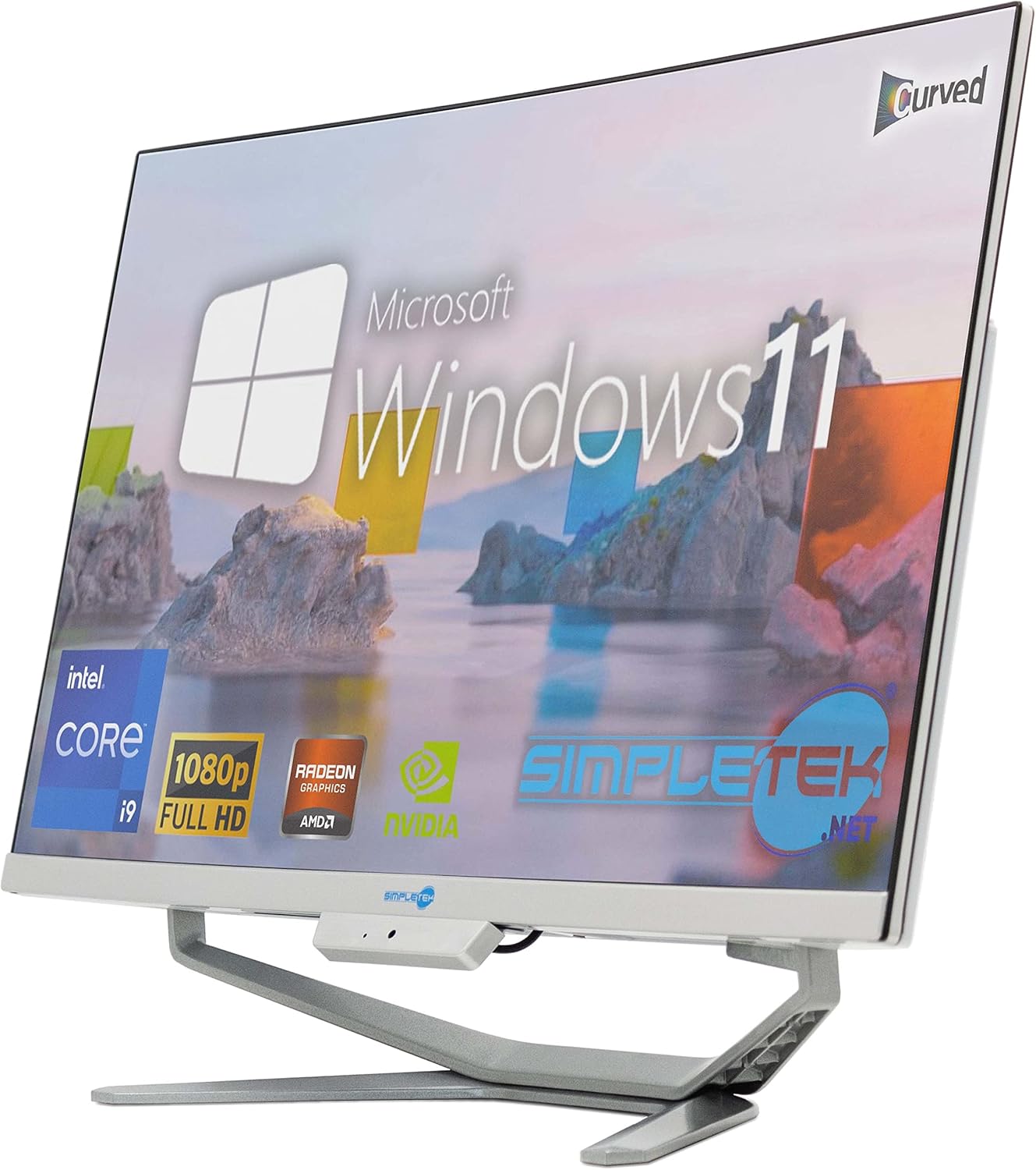 SIMPLETEK - All in One i9 10° Gen AiO 24 Inch Windows 11 Pro 64GB SSD 4TB with GPU GTX1660 6GB WiFi6 + BT 5.2 + Webcam Ideal for Editing / Gaming