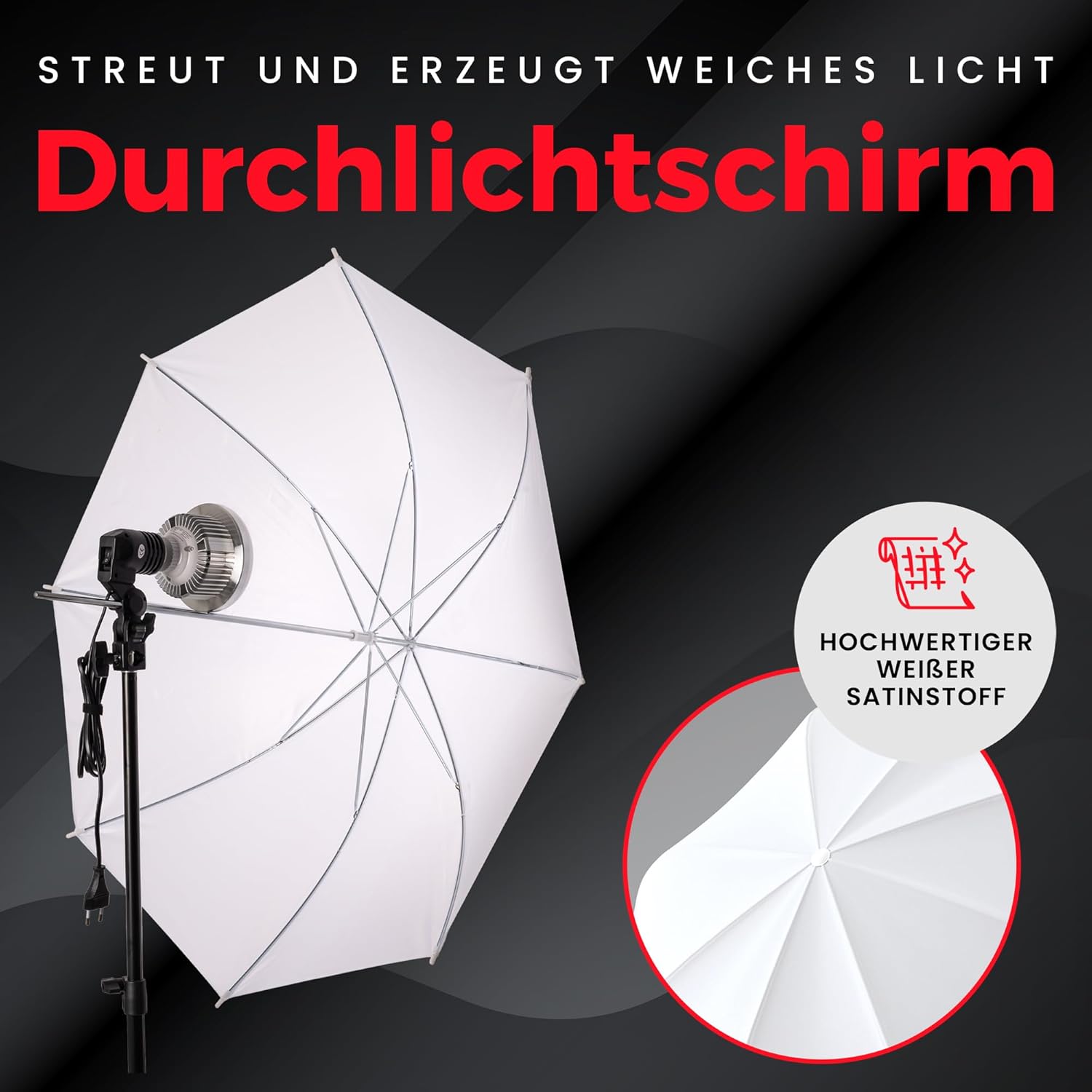 Streaming-Equipment - Photo Studio Set - 2 Softbox Lights, 2 Translucent Umbrellas, 2 LED Bulbs 4800 Lumen 3000-6000K - 50 x 70 cm Softboxes - Photo Light Video Light Photo Lamp - Light Streaming Video Photography Studio Light – Bild 9