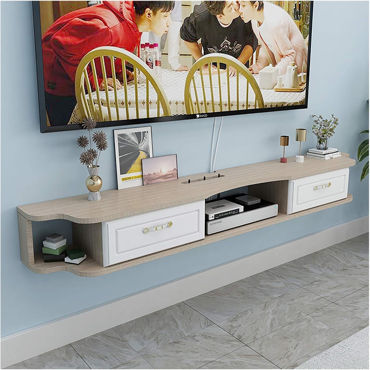 Streaming-Equipment - TV Cabinet, TV Lowboard, Floating Shelves, Wall Mounted Media Console - 120/140/160 cm Solid Wood Wall TV Cabinet, Set Top Box, Streaming Media Equipment./140Cm C/C – Bild 3