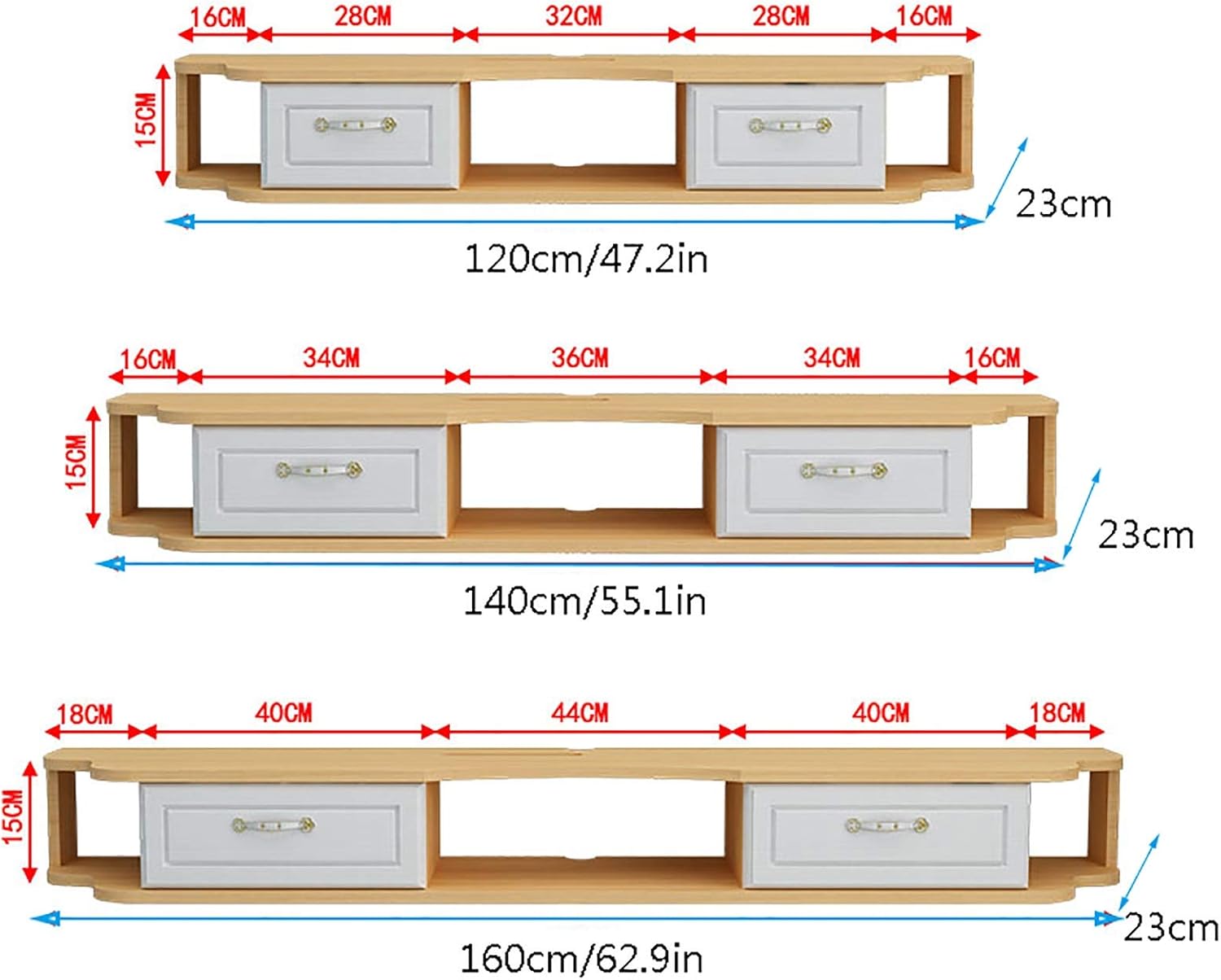 Streaming-Equipment - TV Cabinet, TV Lowboard, Floating Shelves, Wall Mounted Media Console - 120/140/160 cm Solid Wood Wall TV Cabinet, Set Top Box, Streaming Media Equipment/120 cm B/B – Bild 2