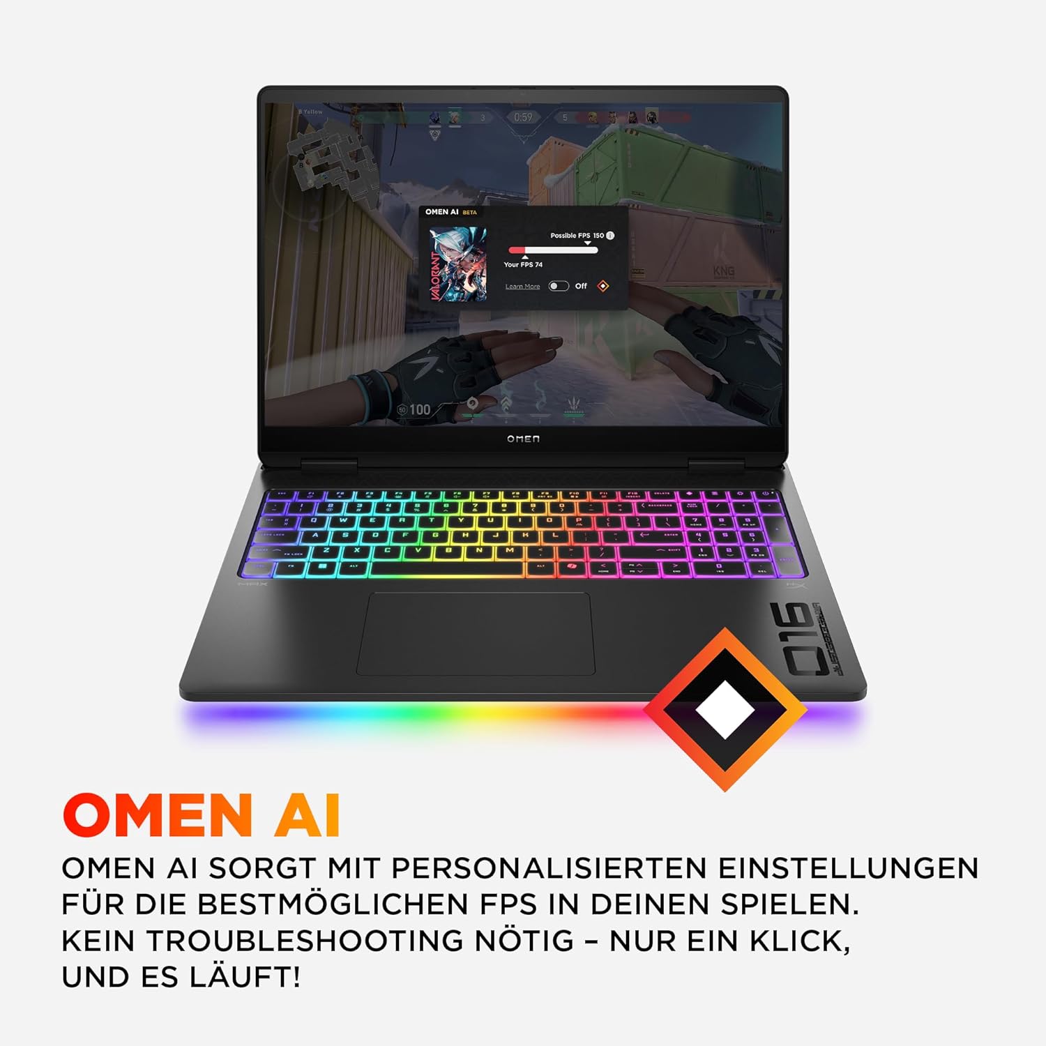 Gaming PC & Laptops - HP Omen MAX Gaming Laptop, 16 Inch WQXGA Display 240 Hz, AMD Ryzen AI 9 HX 375 (12C) 55 NPU Tops - up to 5.1 GHz, NVIDIA GeForce RTX 5080 16GB VRAM, 32GB RAM, 1TB SSD, Win 11, QWERTZ, RGB, Black – Bild 9