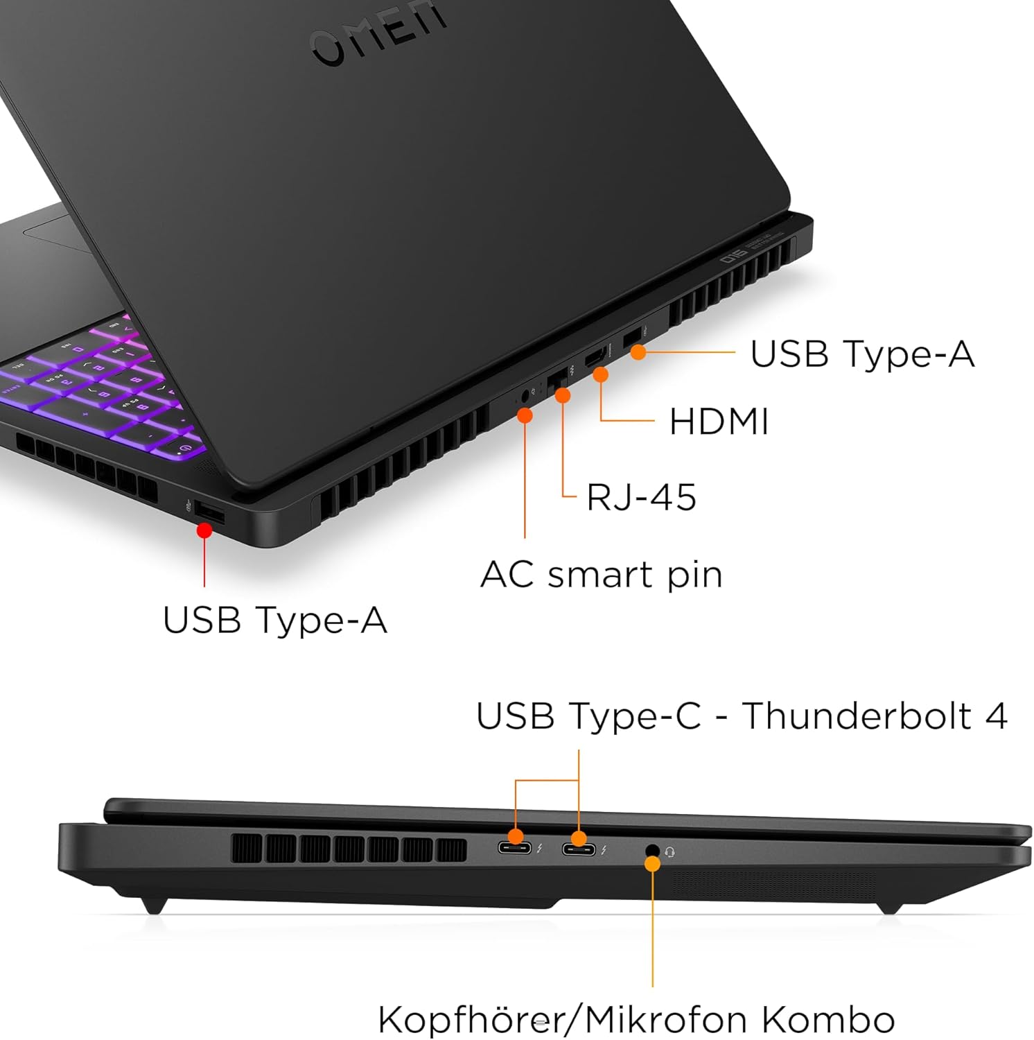 Gaming PC & Laptops - HP Omen MAX Gaming Laptop, 16 Inch WQXGA Display 240 Hz, AMD Ryzen AI 9 HX 375 (12C) 55 NPU Tops - up to 5.1 GHz, NVIDIA GeForce RTX 5080 16GB VRAM, 32GB RAM, 1TB SSD, Win 11, QWERTZ, RGB, Black – Bild 12