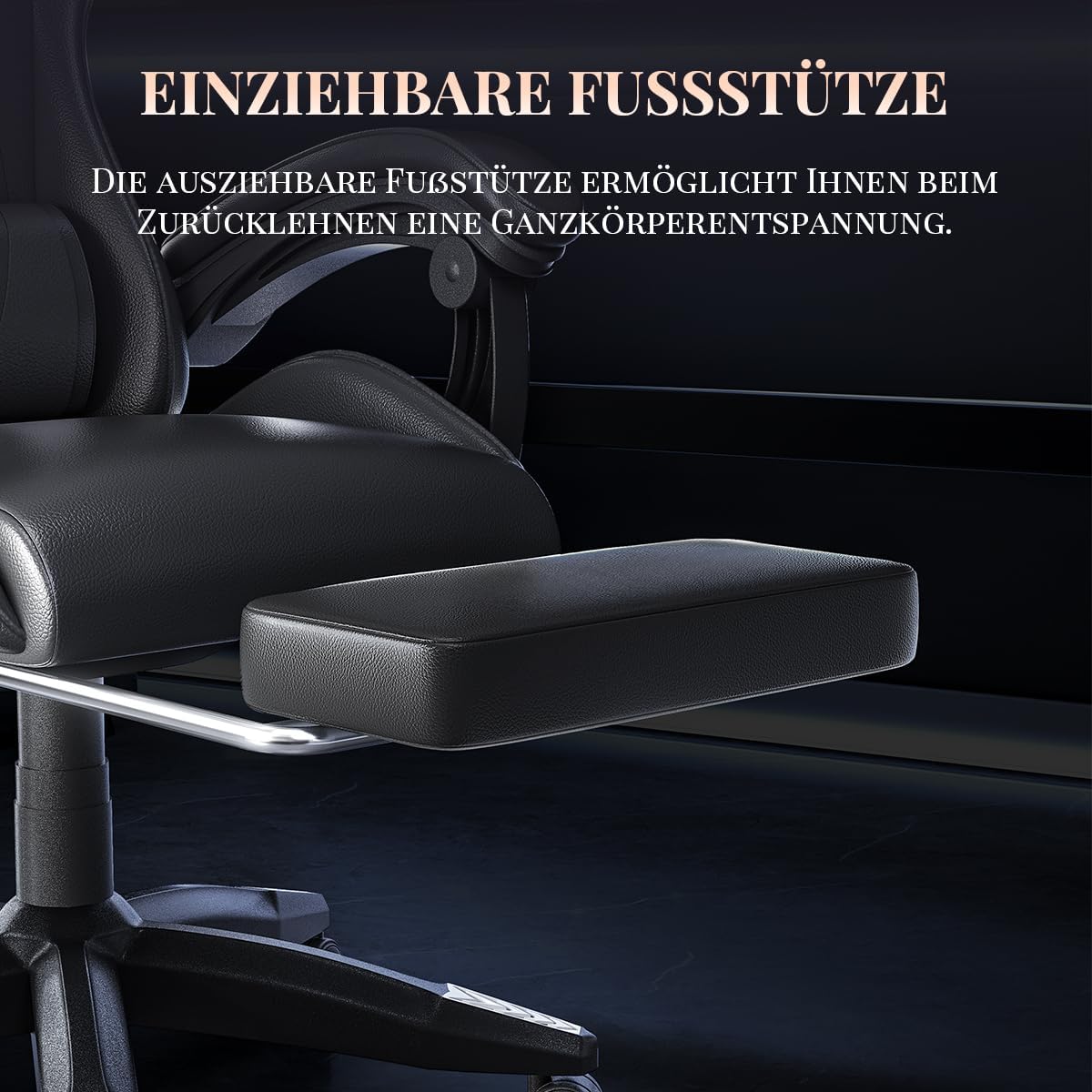 Gaming Chairs - bigzzia Gaming Chair with Massage Function and Footrest, Ergonomic Gaming Chair Adjustable Backrest 90-135°, Gaming Chair with Massage Lumbar Cushion and Headrest, Gamer Chair, Black – Bild 5