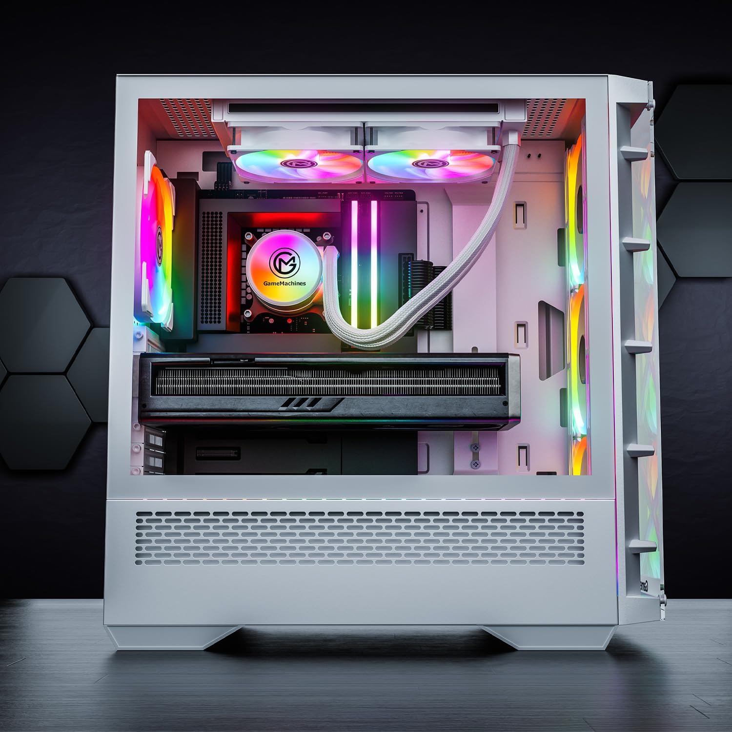 Gaming PC & Laptops - GameMachines Storm Snow Edition - Gaming PC - Intel® Core™ i7 13700KF - Water Cooling - NVIDIA GeForce RTX 3060 Ti - 2000GB M.2 SSD - 32GB RGB DDR4 - WiFi - Windows 11 Pro – Bild 3