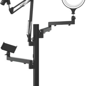 Streaming-Equipment – Spacetronik Live Streaming Stand Table Mount, Overhead Camera Mount, Tripod with Lamp, Microphone Arm 36 cm, Laptop/Tablet/Phone Holder, All-in-One Creator’s Mount Pro